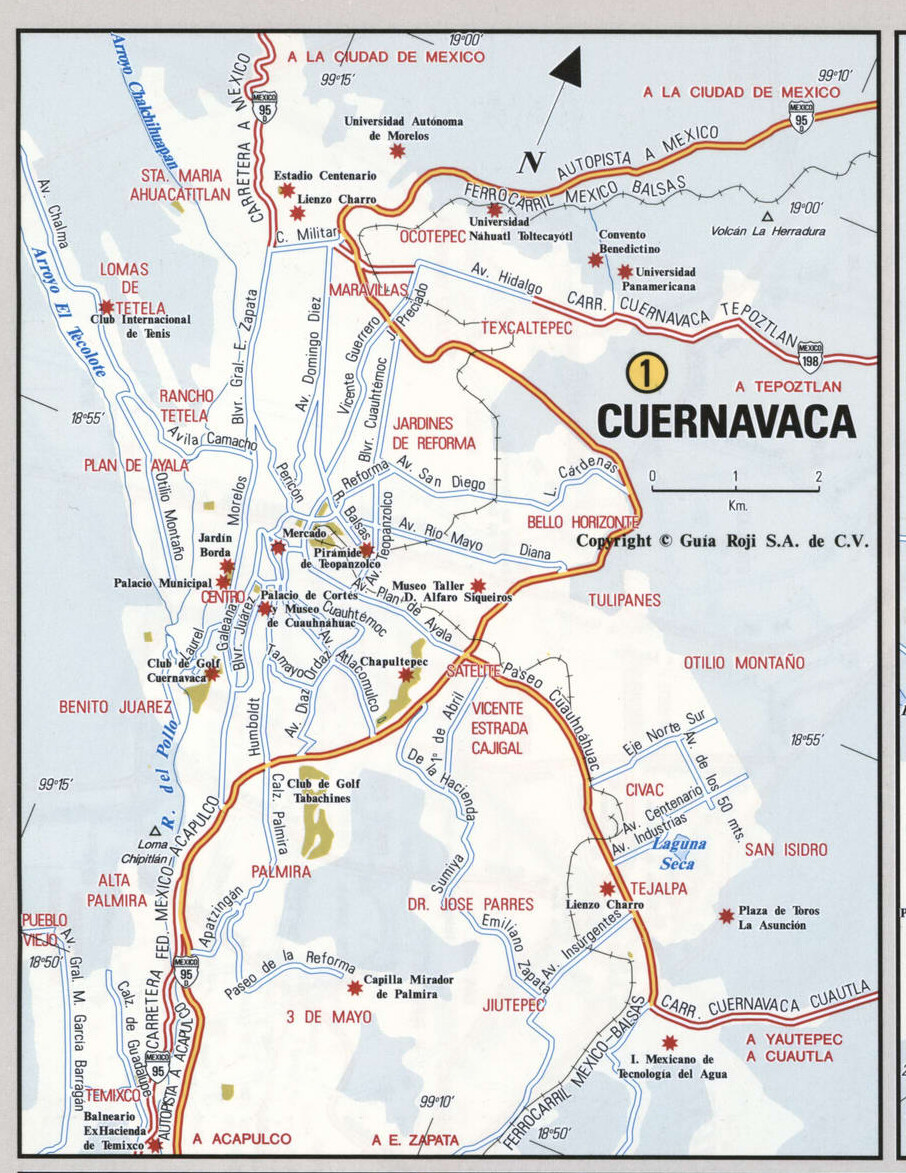 Cuernavaca city map. Detailed map of Cuernavaca with streets, roads, and public places. Cuernavaca city map. Detailed map of Cuernavaca with streets, roads, and public places.