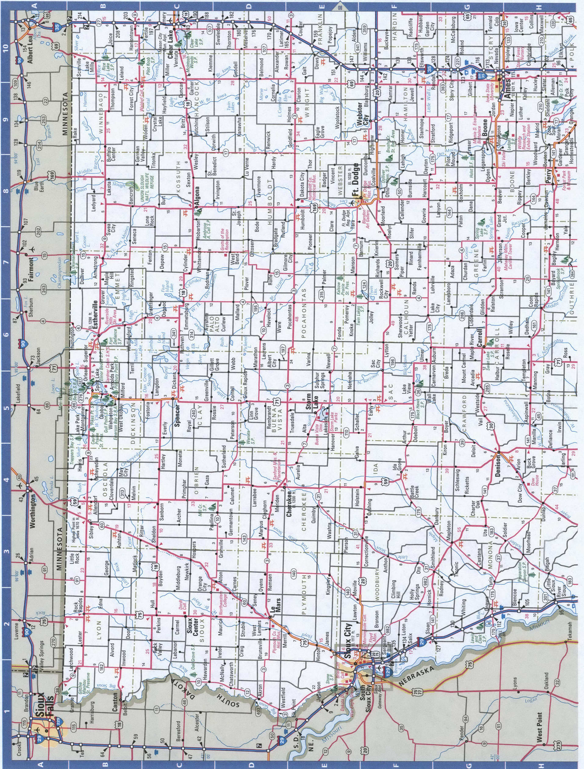 Western Iowa highway roads map.Map of West Iowa cities and highways