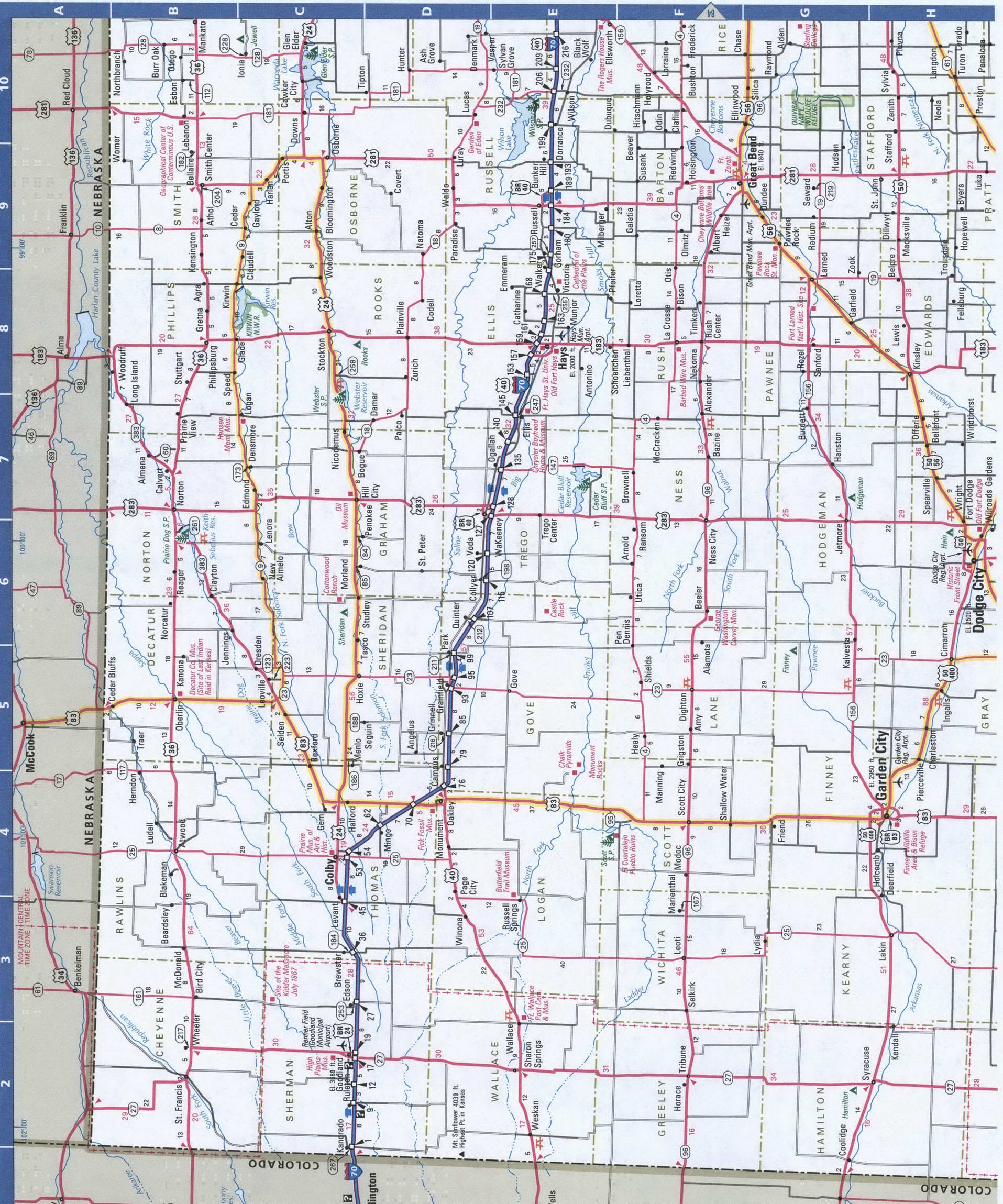 Western Kansas highways road map.Free printable road map of Western Kansas