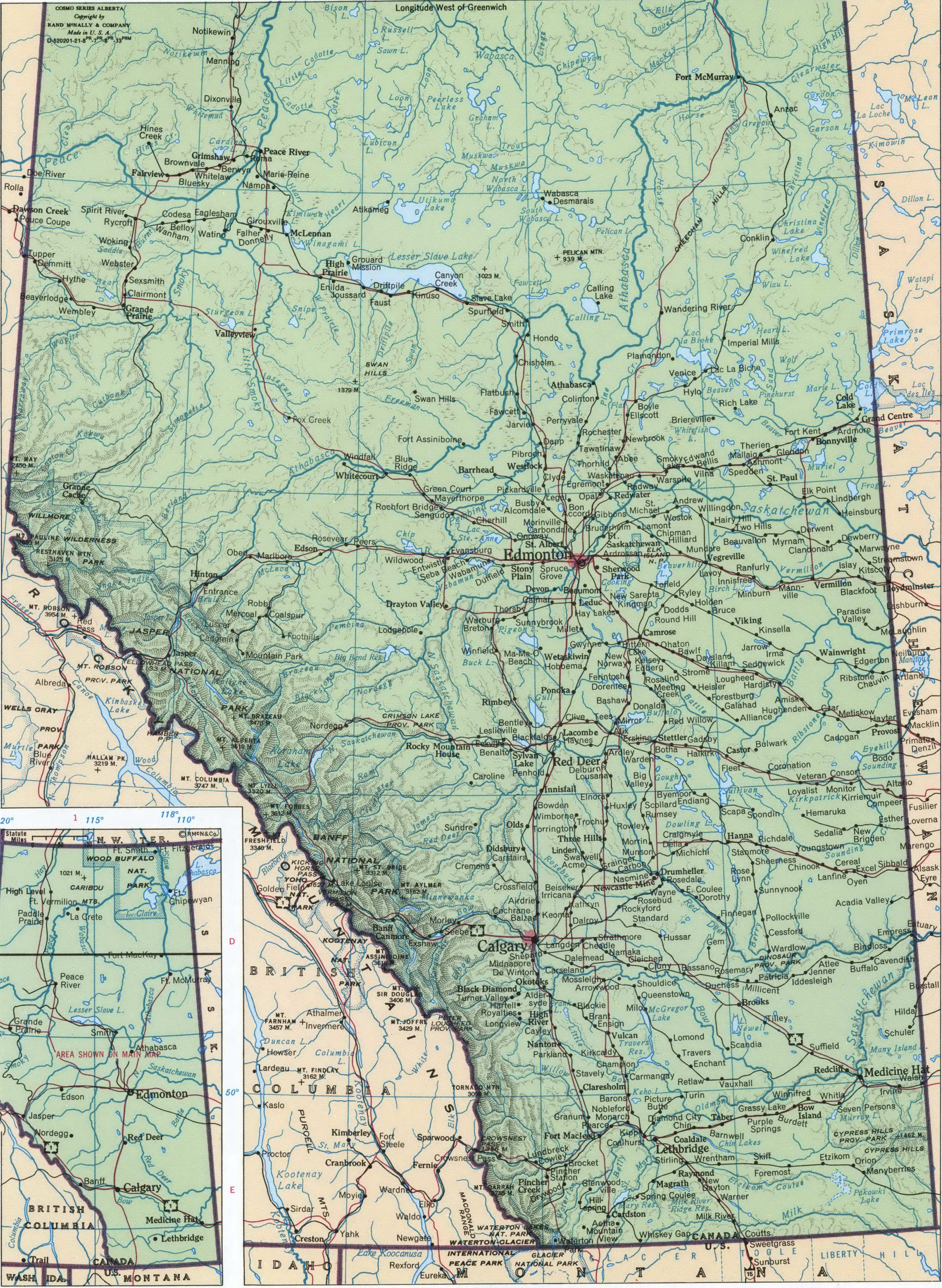 Geographic map of Alberta