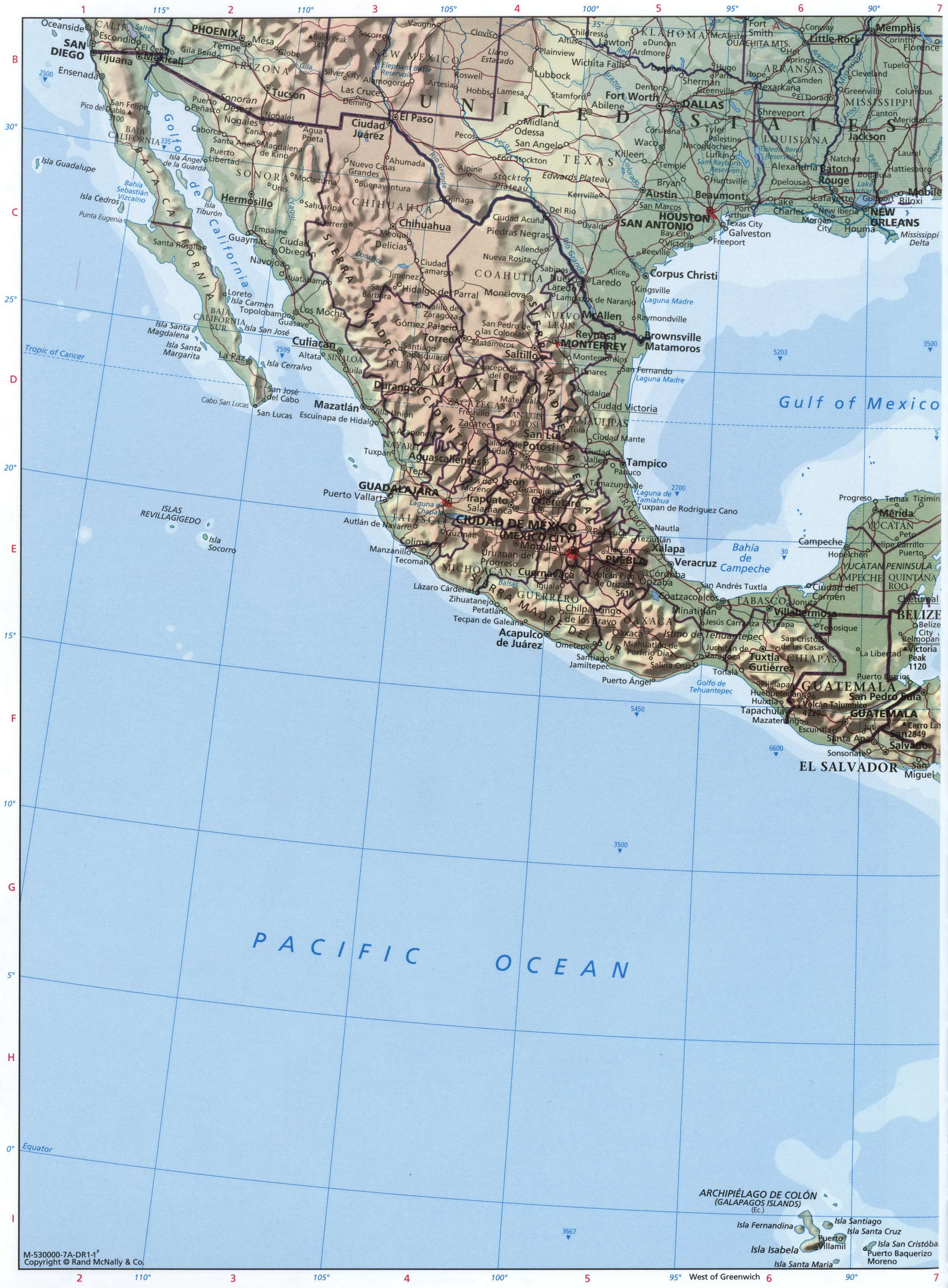 Western part Central America geographical map
