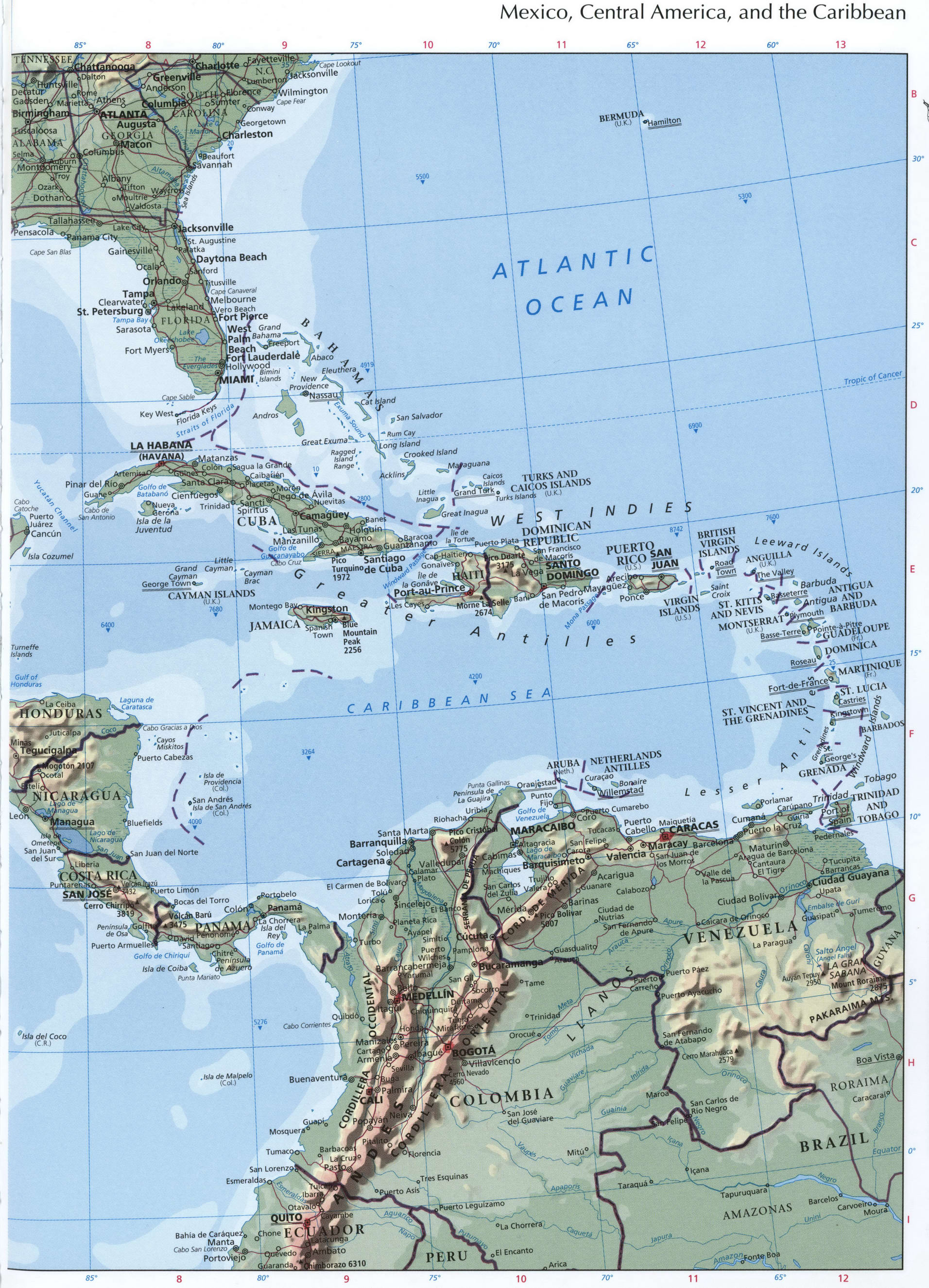 Eastern part Central America geographical map