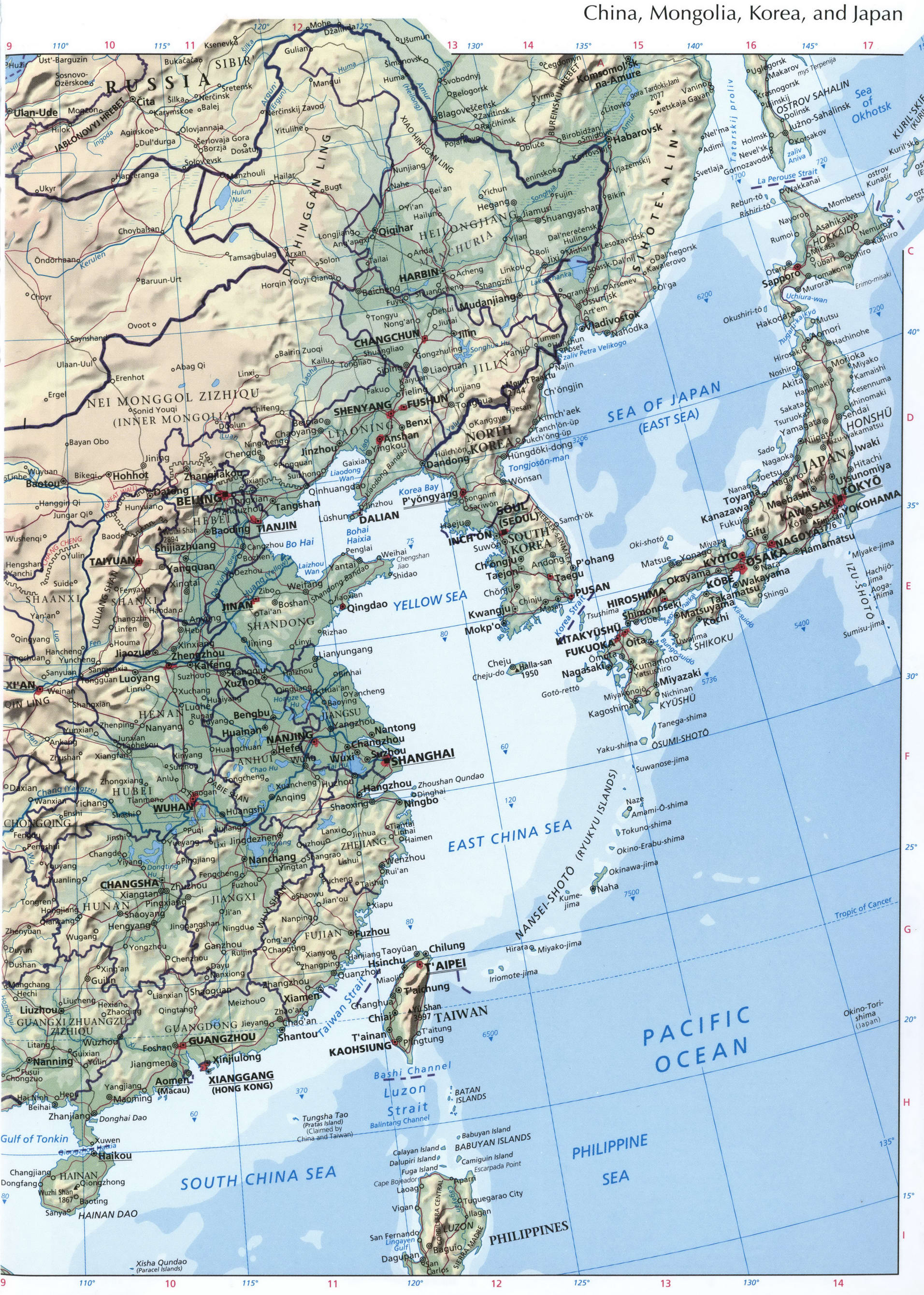 Map China and Japan - eastern part