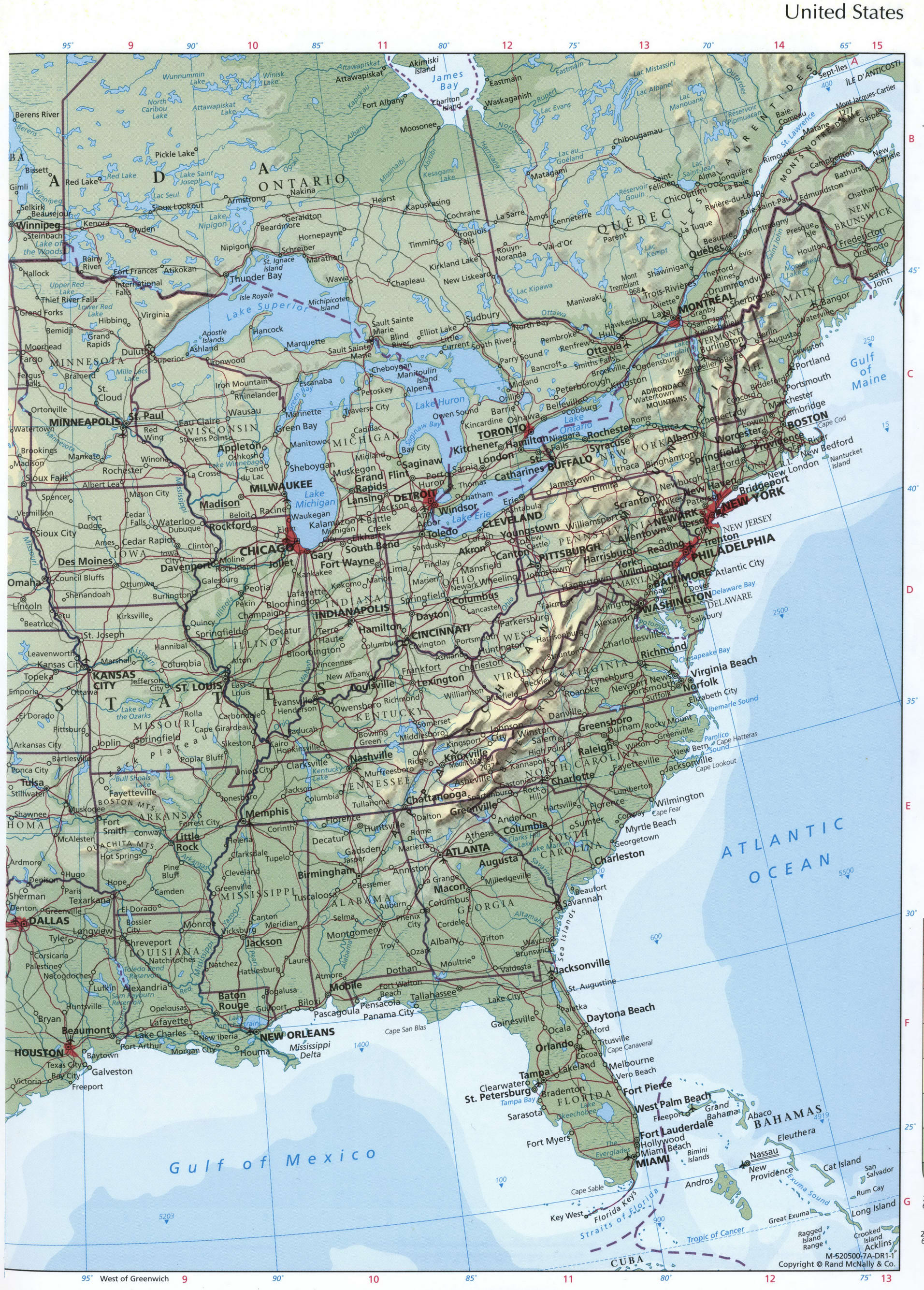 USA eastern coast map