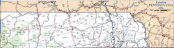 Detailed map of the northeast of the state of Pennsylvania with cities and roads