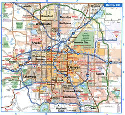 Map of Denver highways and local roads with route numbers