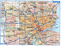 Tourist map of Detroit's highways and local roads with attractions<br />Detroit MI tourist map with points of interest