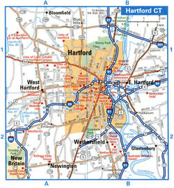 Hartford tourist map with points of interest
