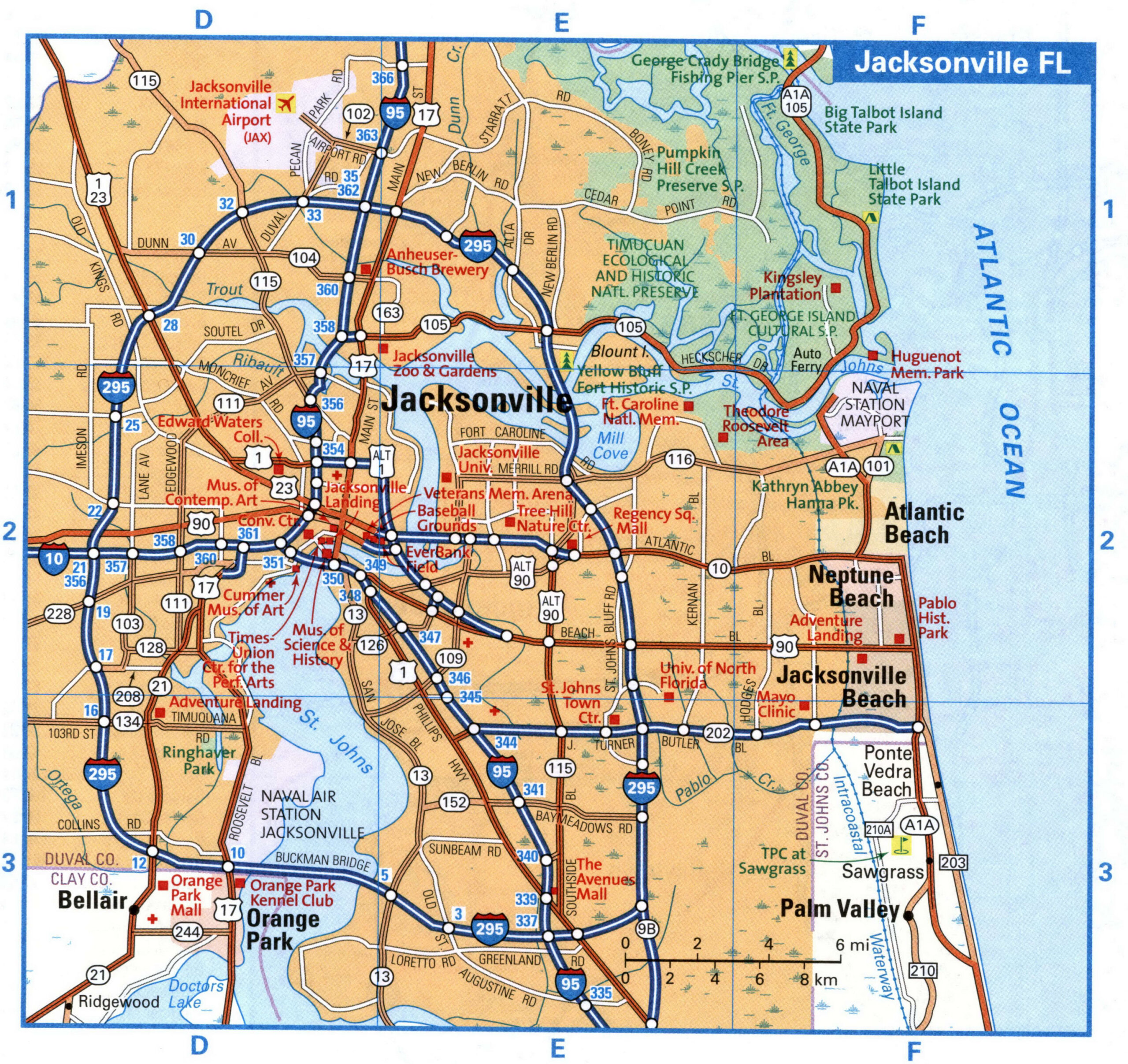 Jacksonville tourist map with points of interest