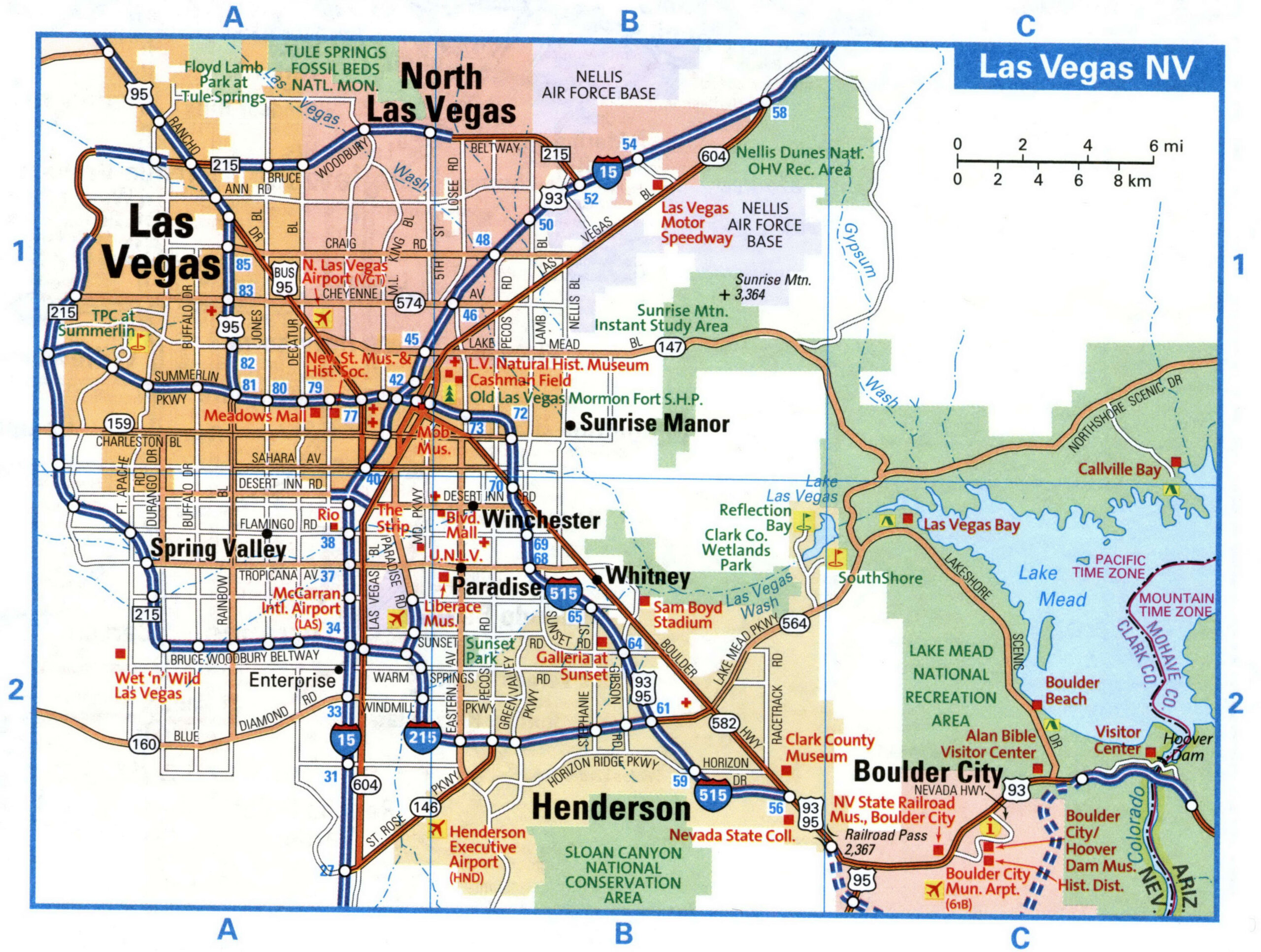 Las Vegas NV tourist map with points of interest