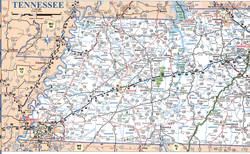 Detailed map of western Tennessee showing cities and roads