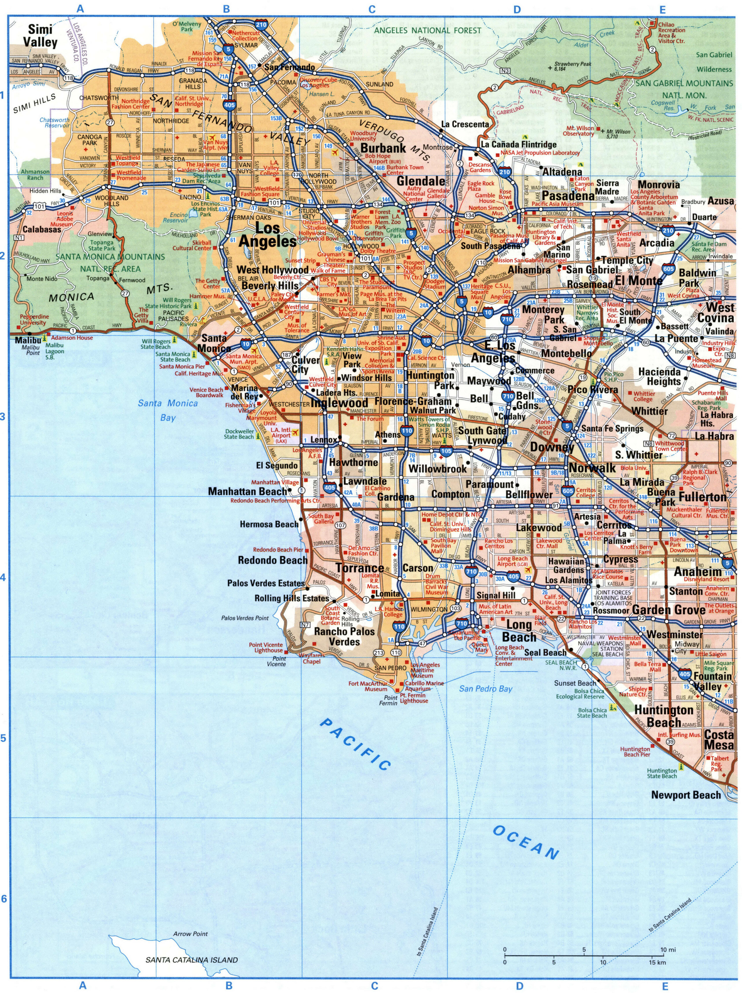 Los Angeles tourist map with points of interest