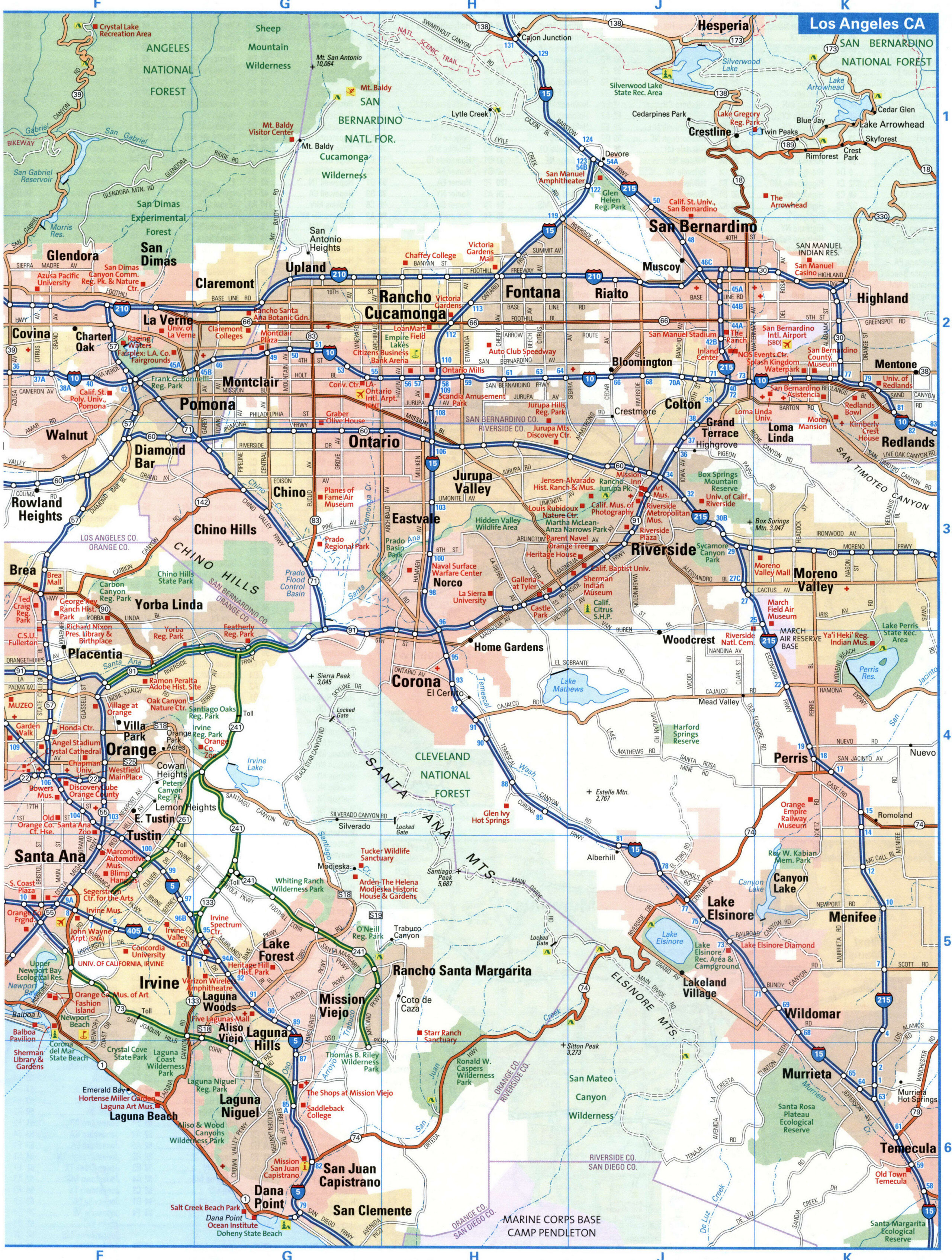 East Los Angeles tourist map with points of interest