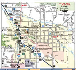 Map of highways and roads of Tucson