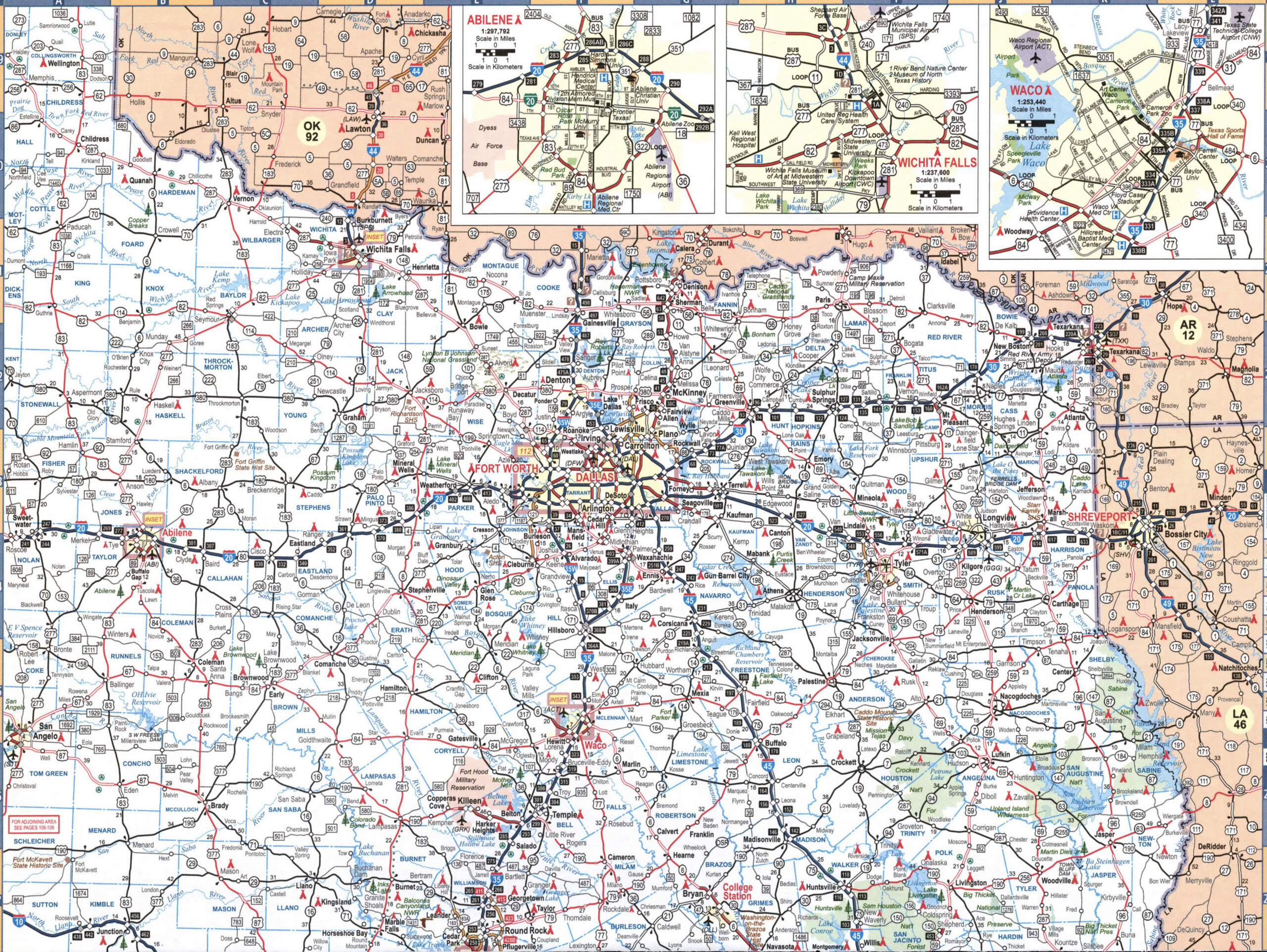 Detailed map of northeastern Texas with cities and roads