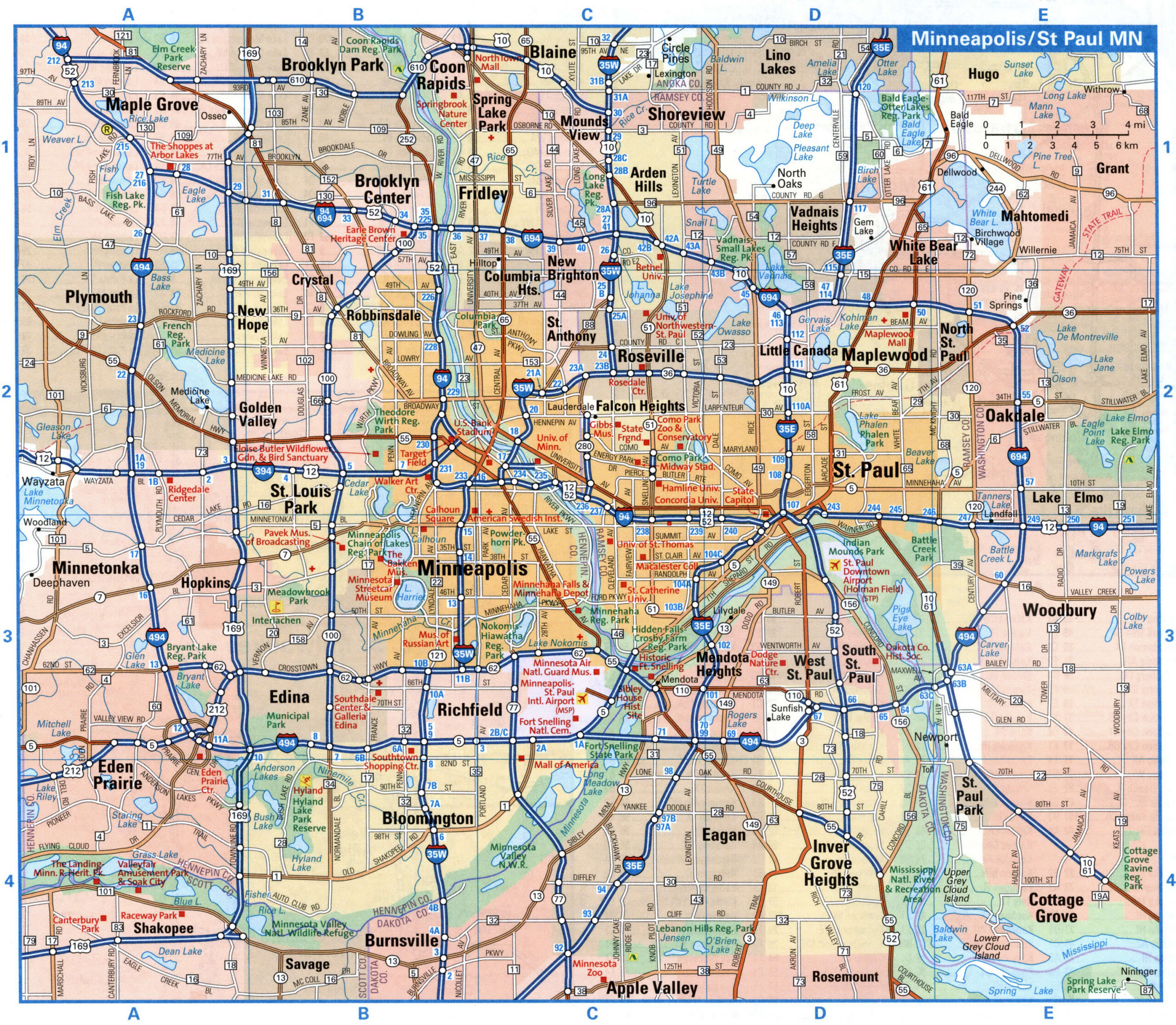 Minneapolis MN tourist map with points of interest
