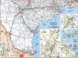 Detailed map of the southeast of Texas with cities and roads