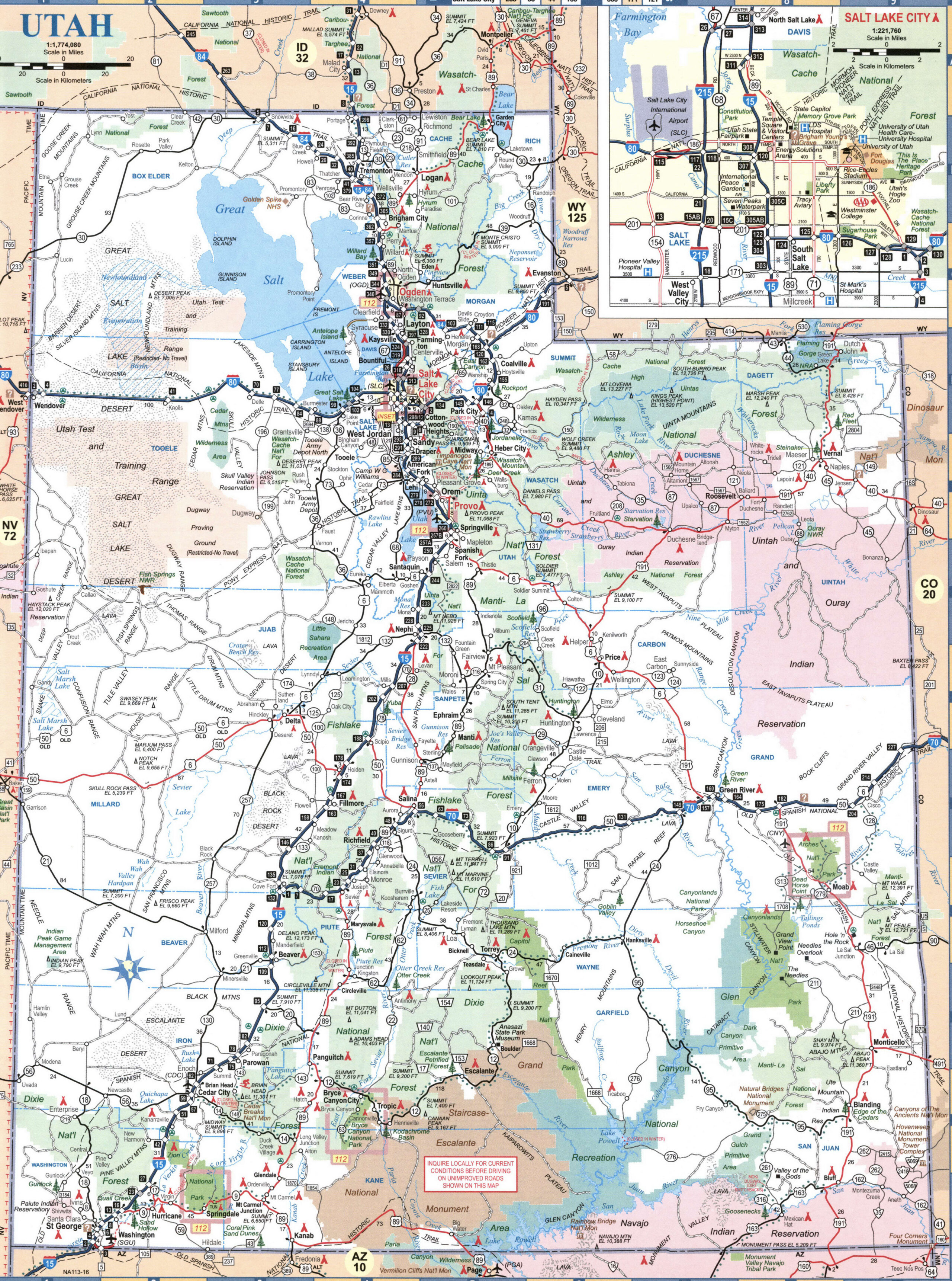 Detailed map of Utah with cities and roads