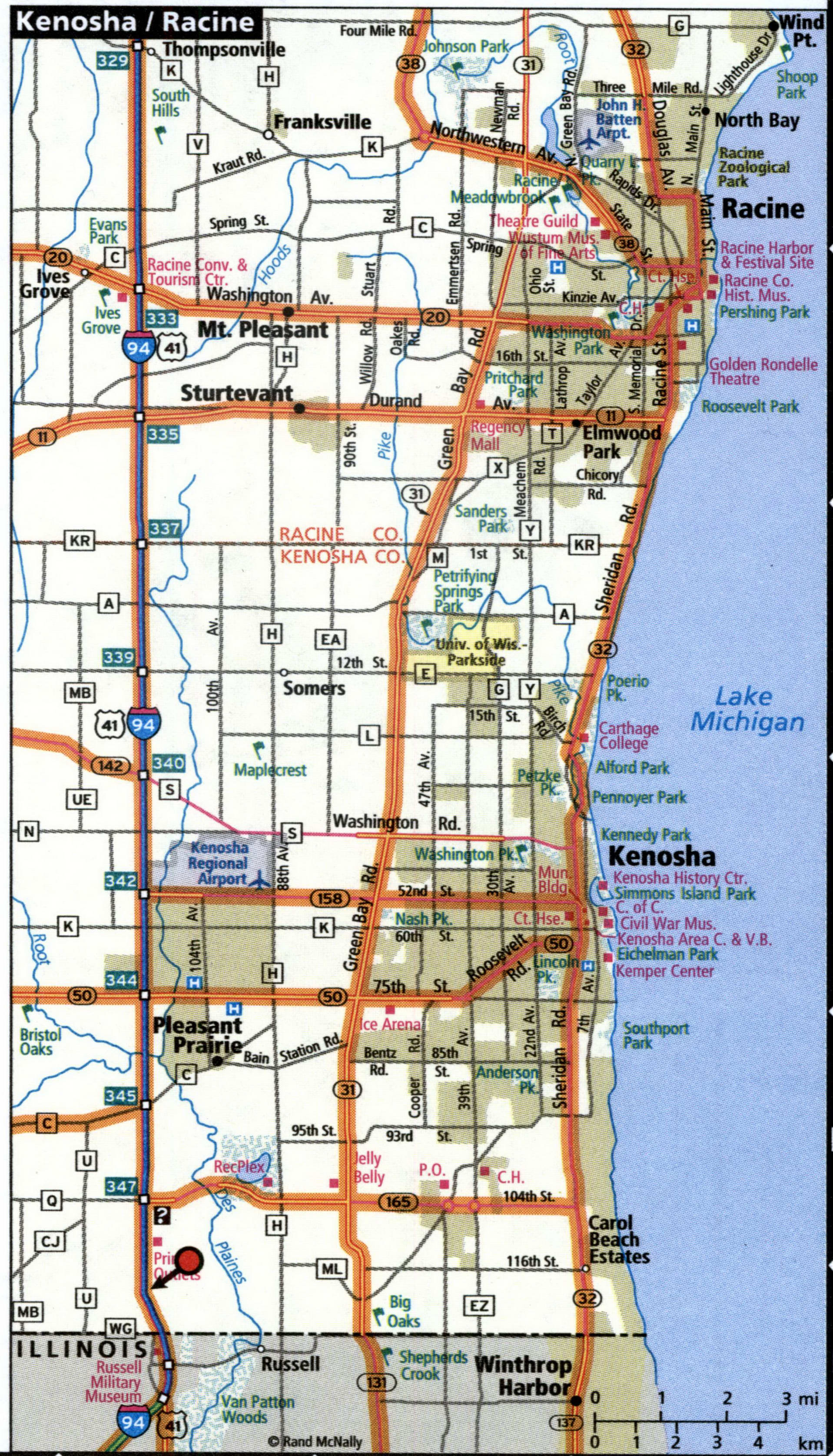 Kenosha road map with routes for truckers