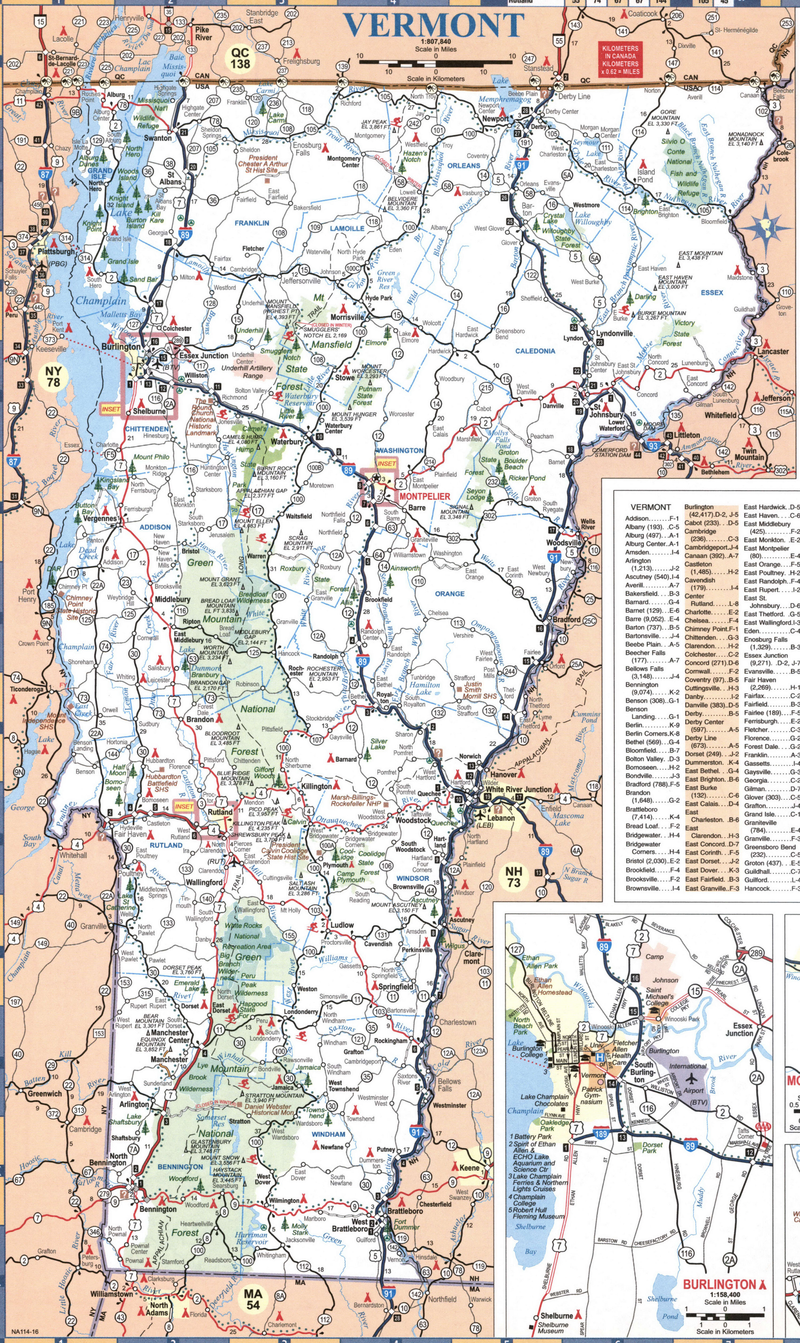 Detailed map of Vermont with cities and roads