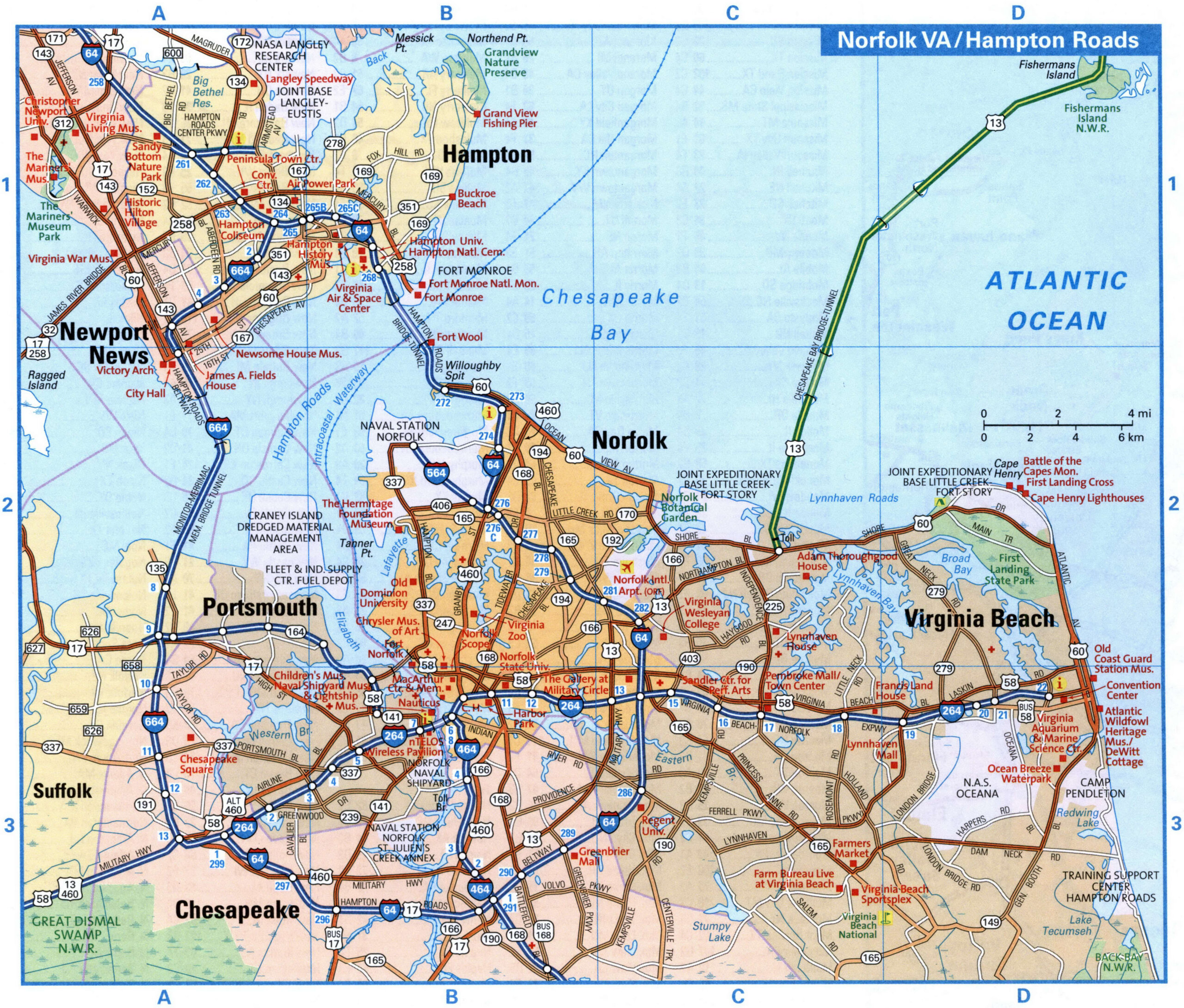 Hampton VA tourist map with points of interest