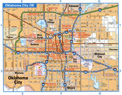 Oklahoma City OK tourist map with points of interest