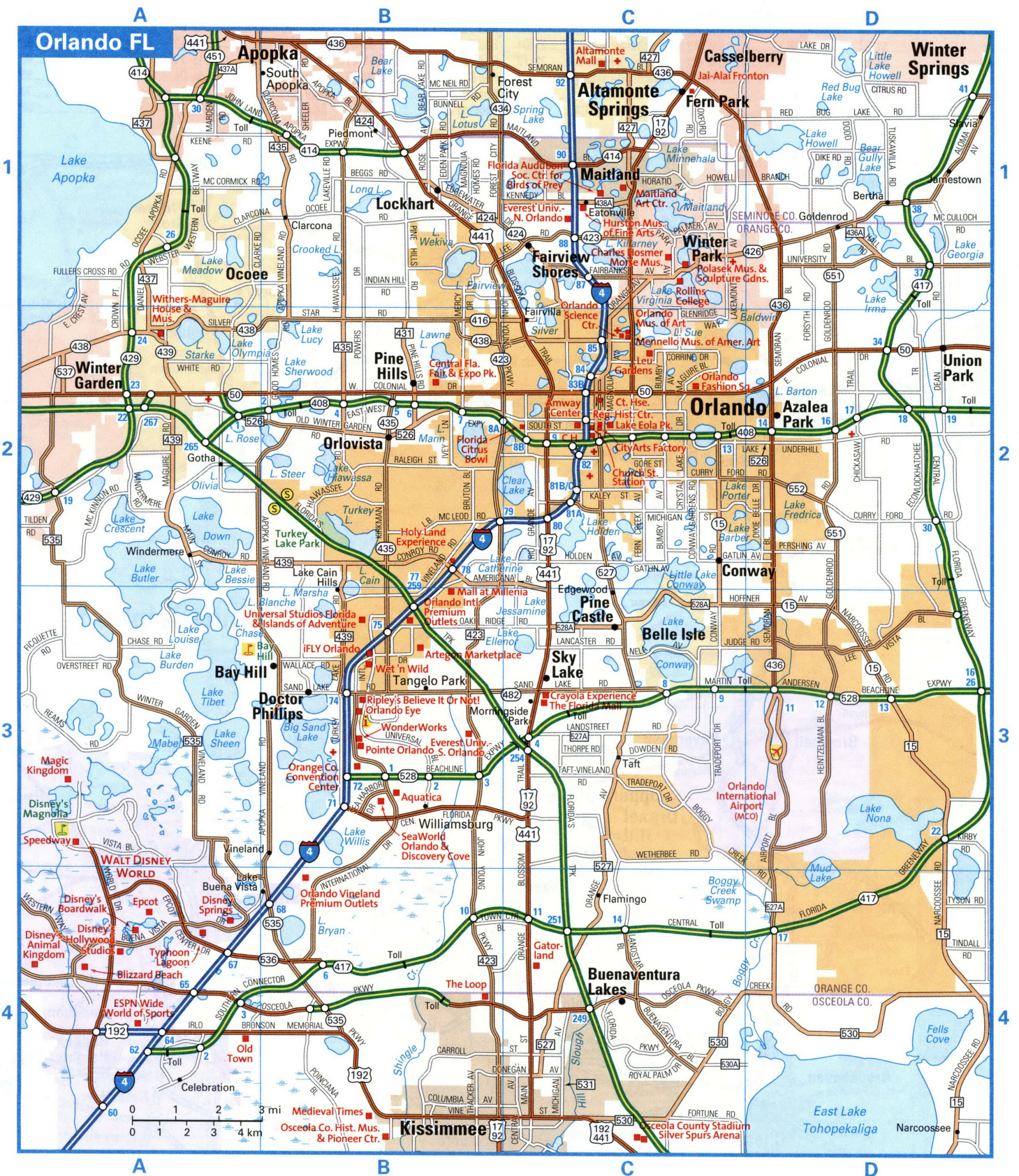 Orlando tourist map with points of interest