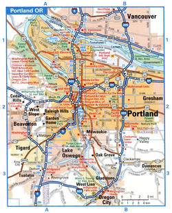 Portland OR tourist map with points of interest