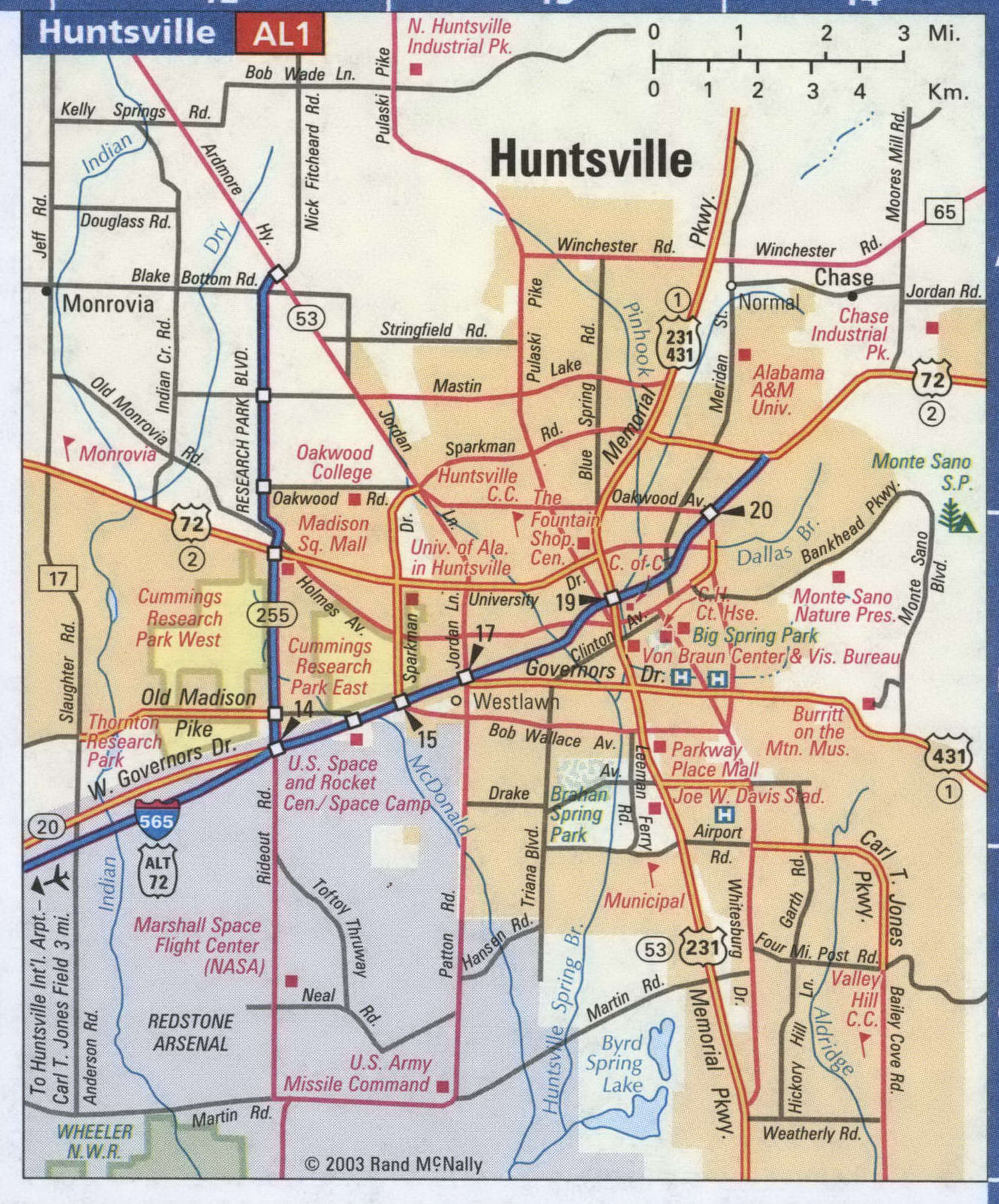 Map of Huntsville and the Surrounding Area, Alabama