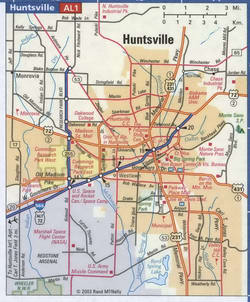 Map of Huntsville and the Surrounding Area, Alabama