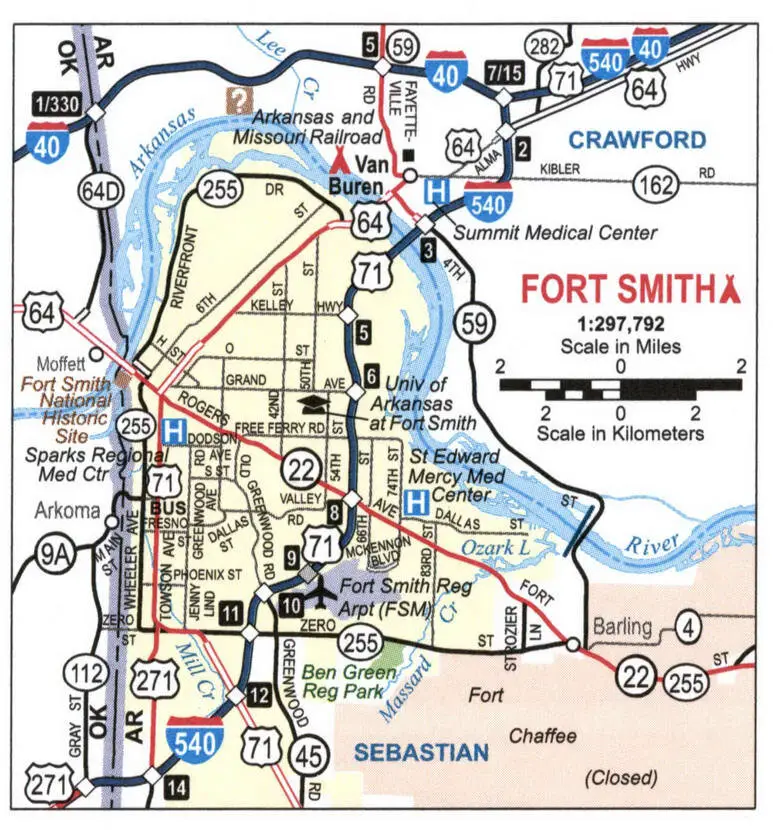 Map of highways and roads of Fort Smith