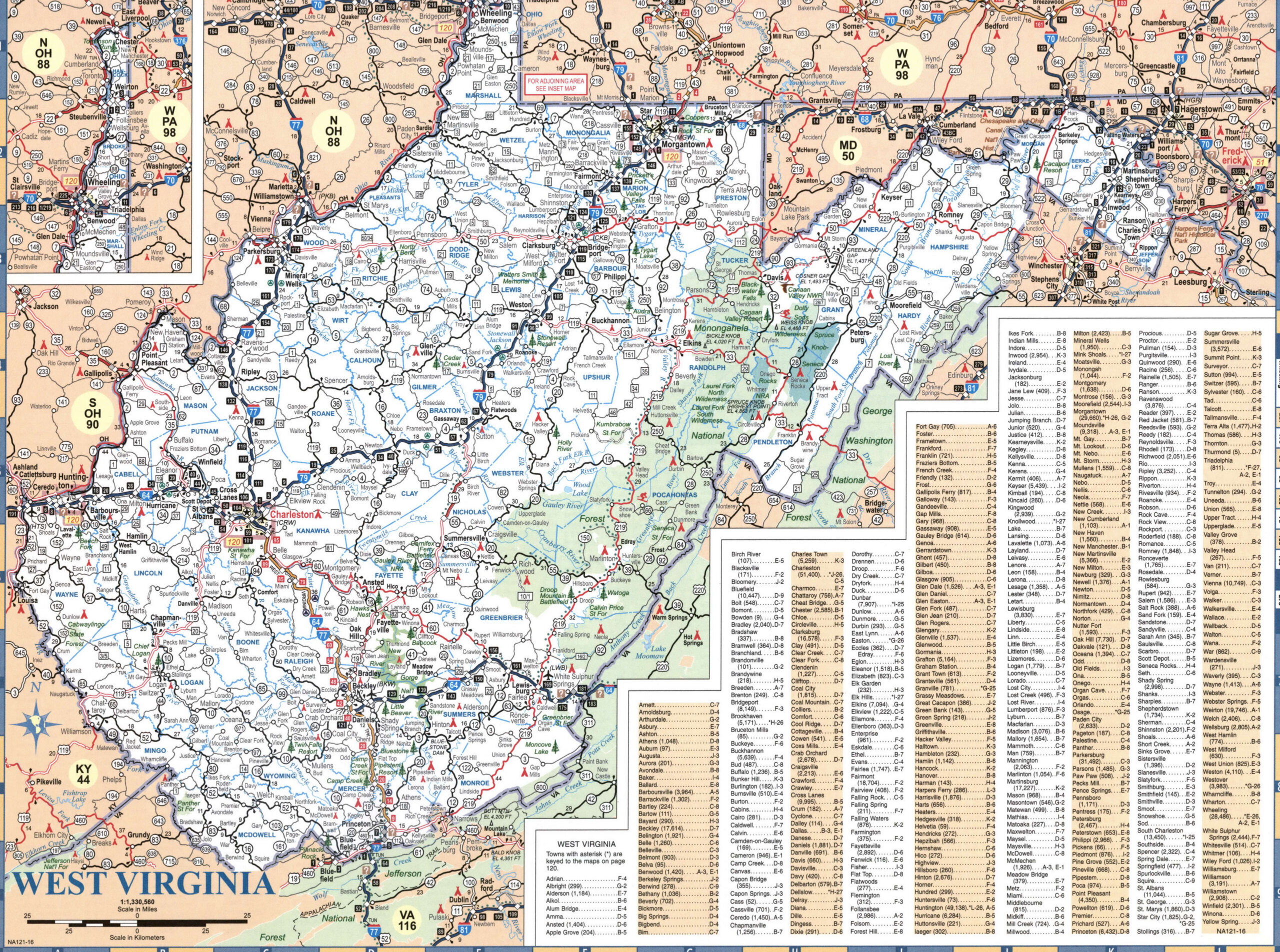 Detailed map of West Virginia with cities and roads