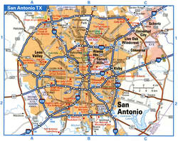 San Antonio TX tourist map with points of interest