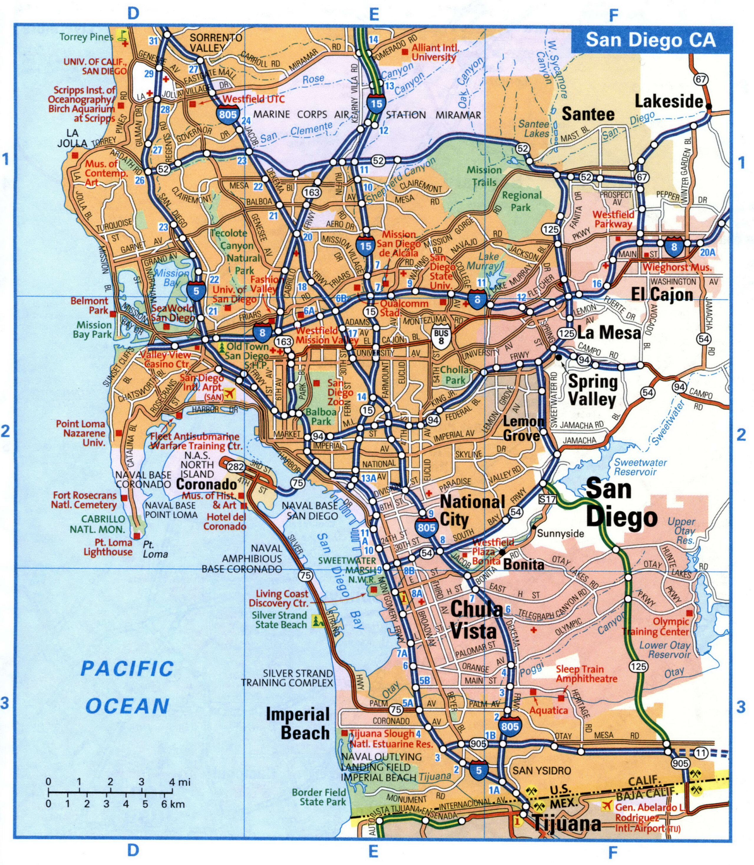 San Diego tourist map with points of interest