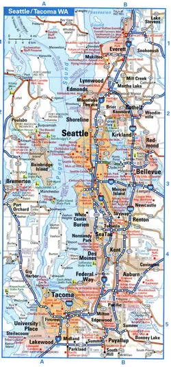Seattle WA tourist map with points of interest
