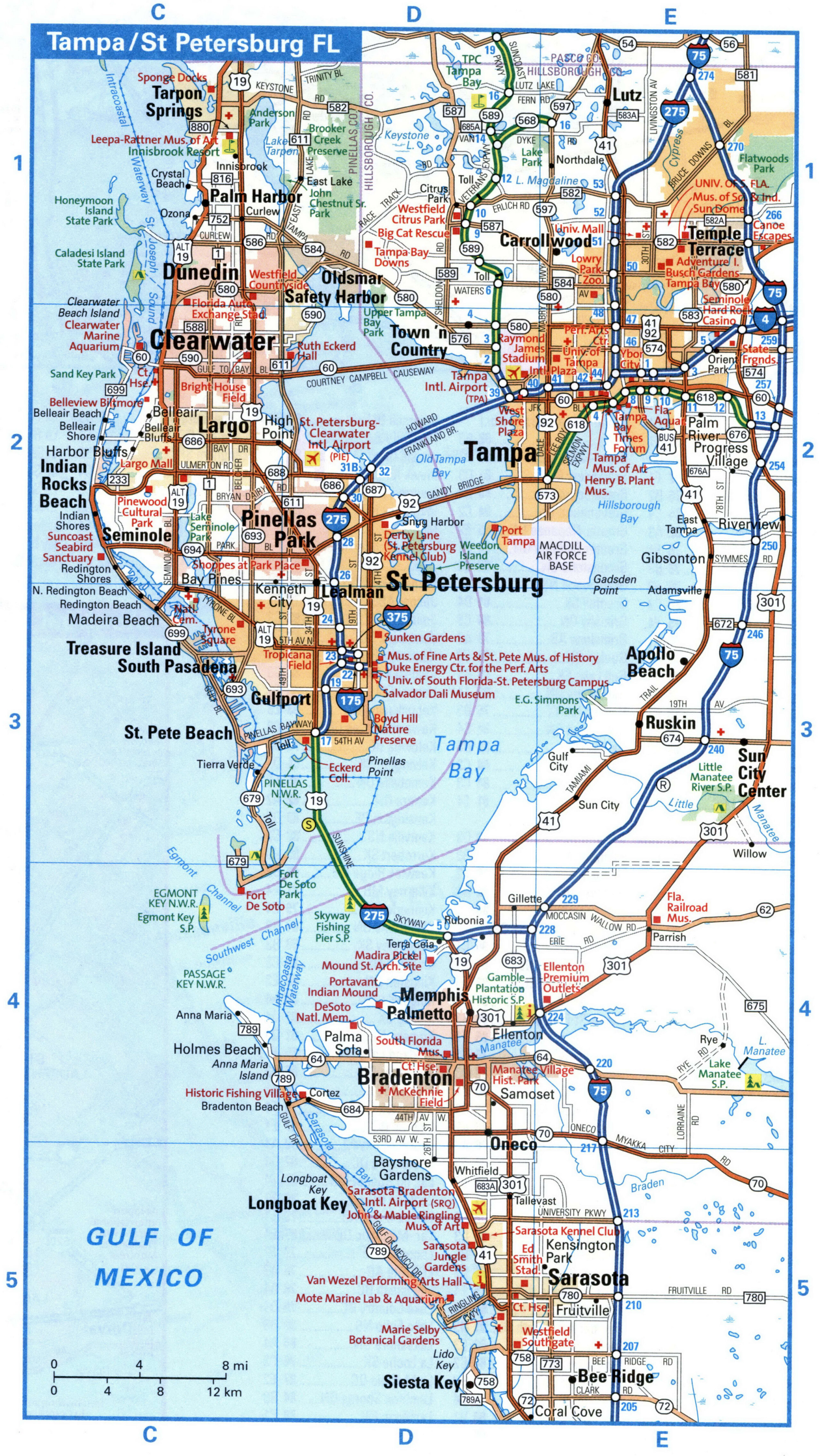 Tampa tourist map with points of interest