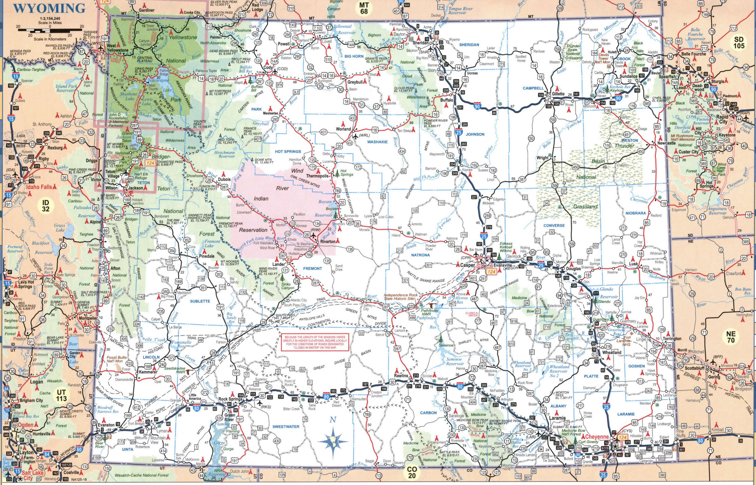Detailed map of Wyoming with cities and roads