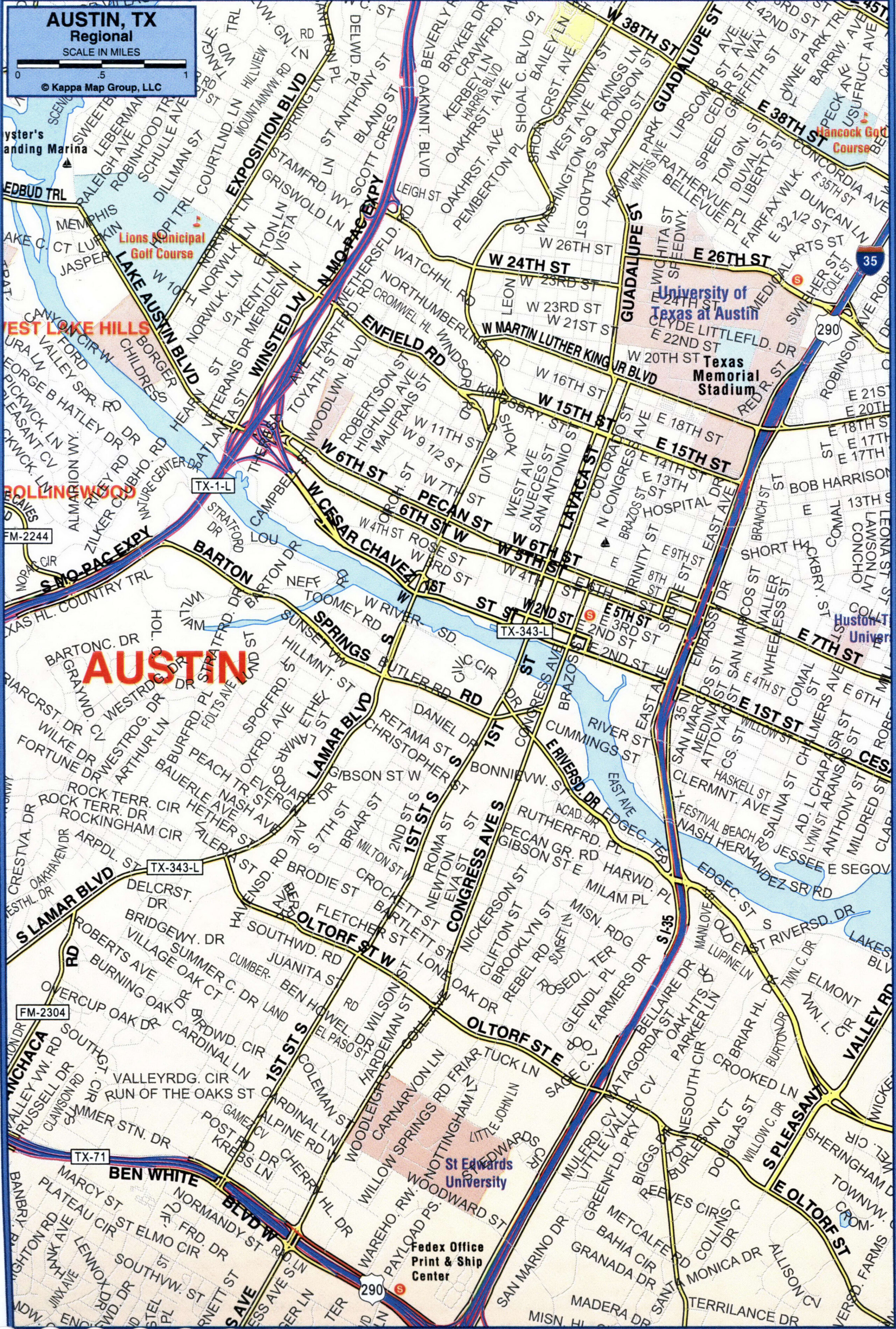 Austin area highway map