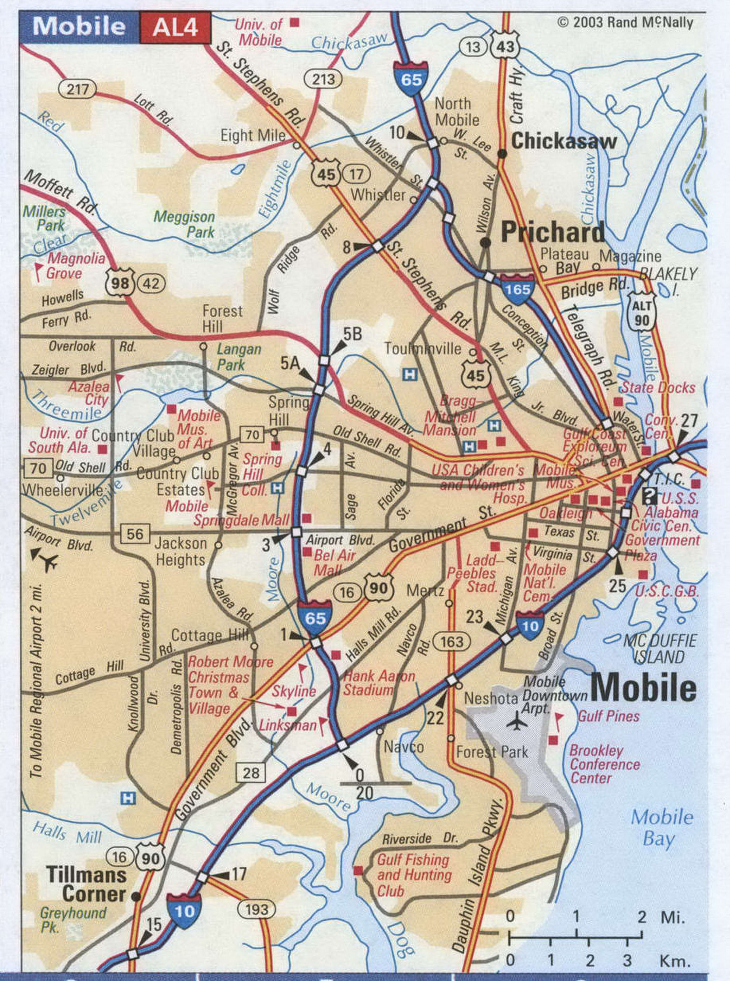 Map of the surroundings of Mobile, Alabama