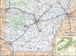 Map of Arkansas. Map of the state of Arkansas with cities and roads