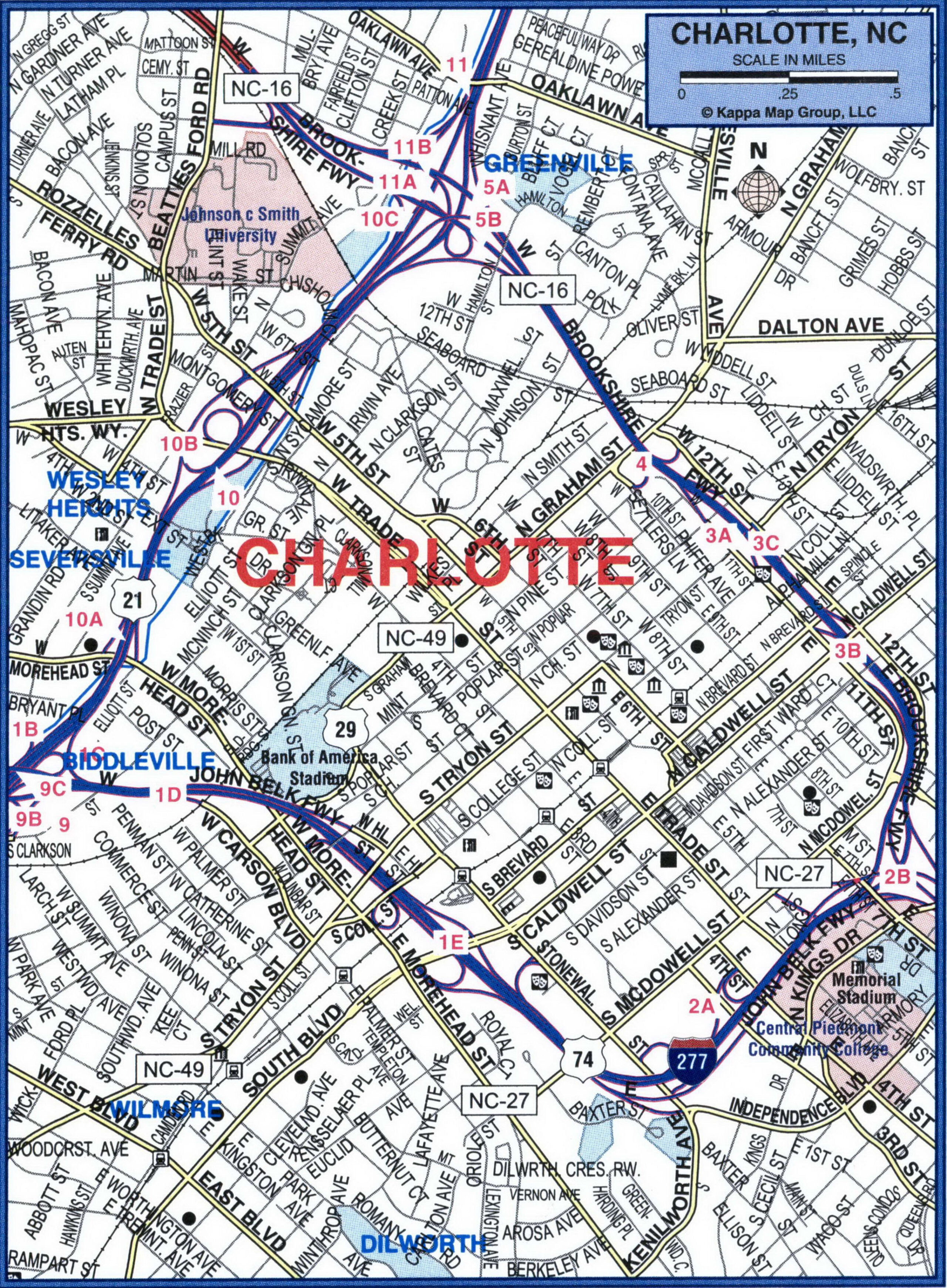 Map of Charlotte regional highways