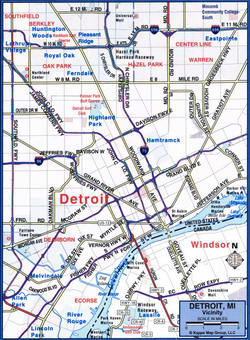 Map of regional highways of Detroit and its surroundings