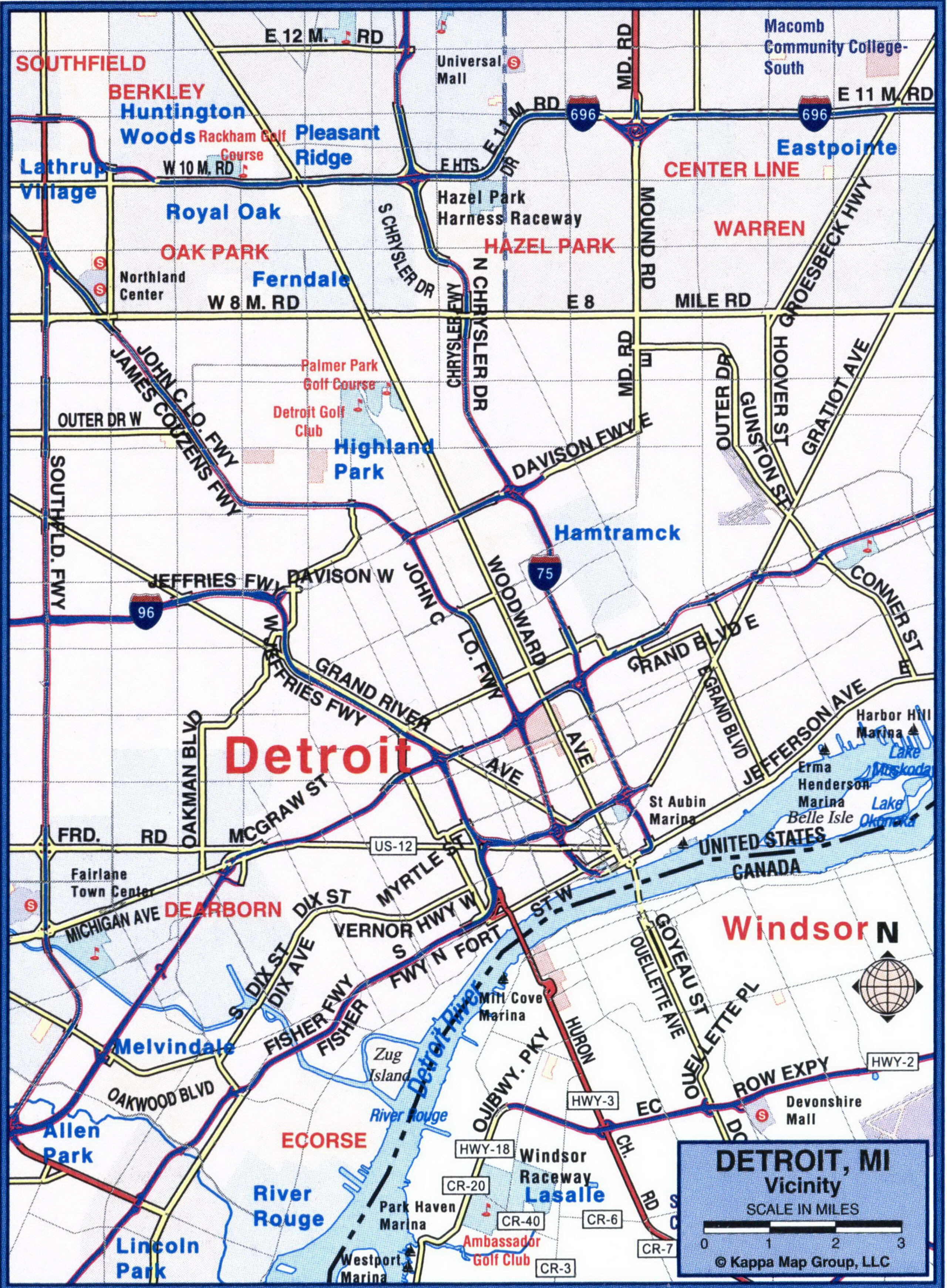 Map of regional highways of Detroit and its surroundings