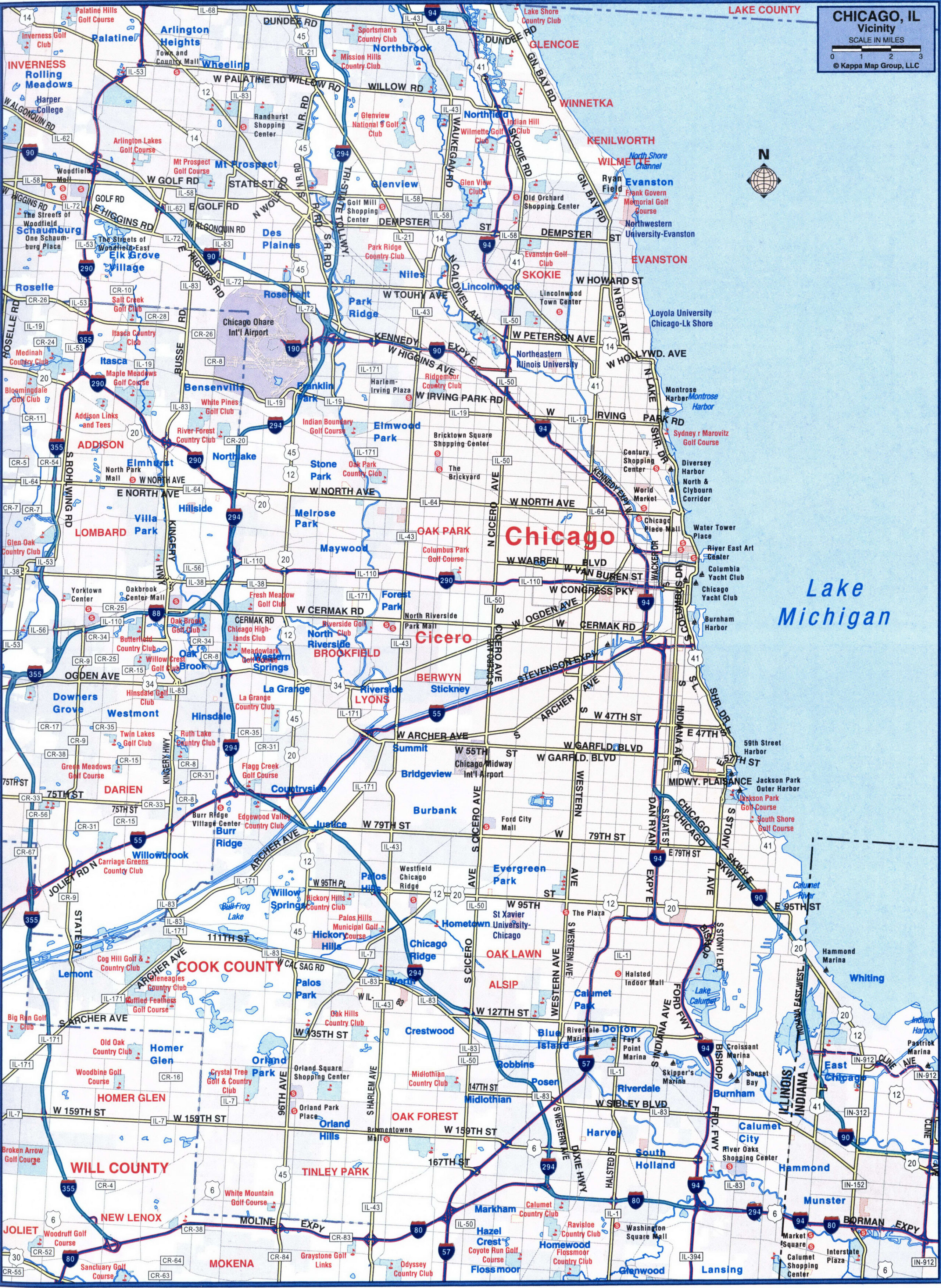 Highway map of the Chicago area