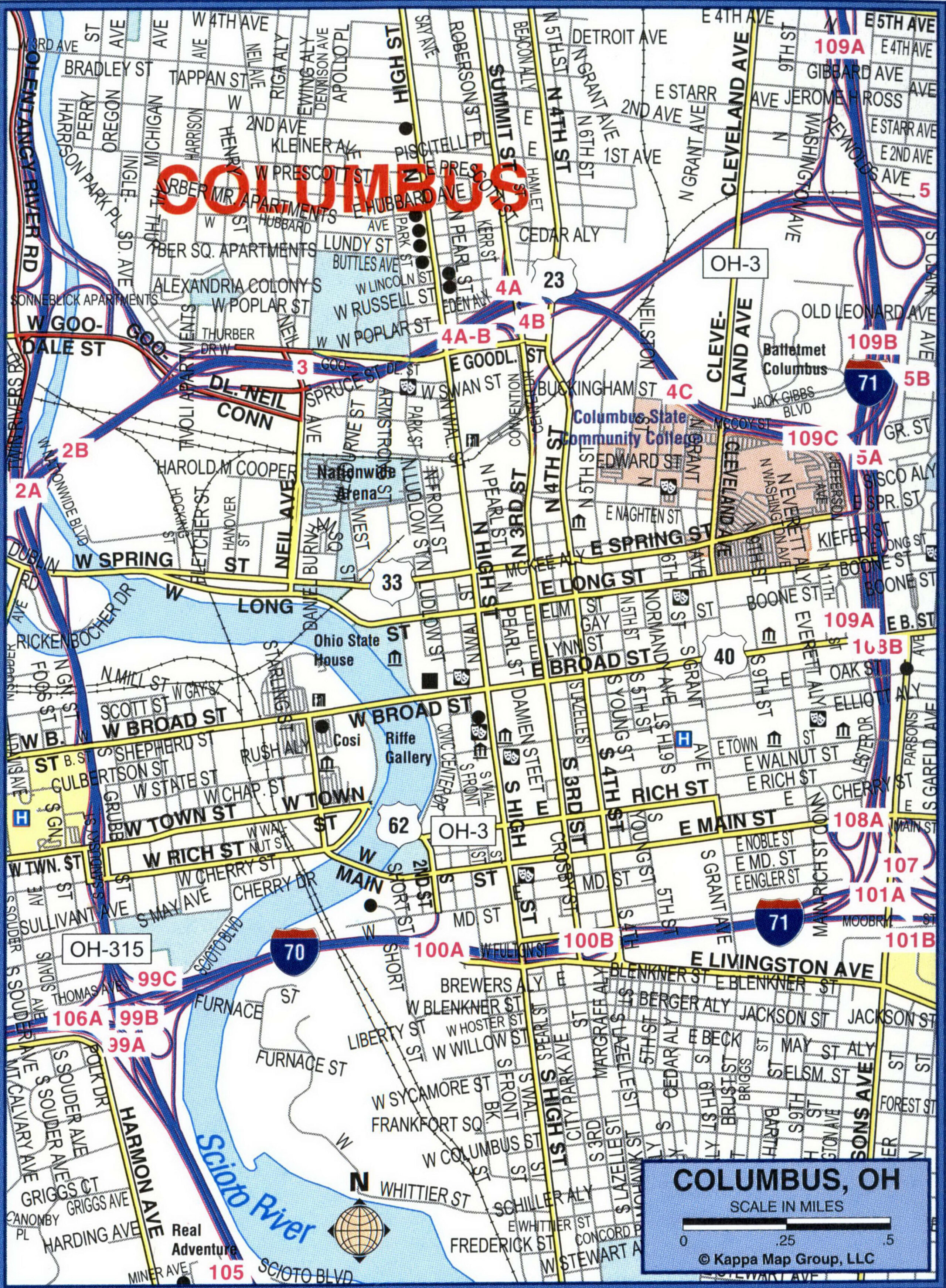 Road and Highway Map of the City of Columbus
