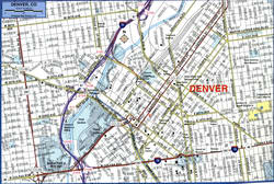 Road and Highway Map of the City of Denver