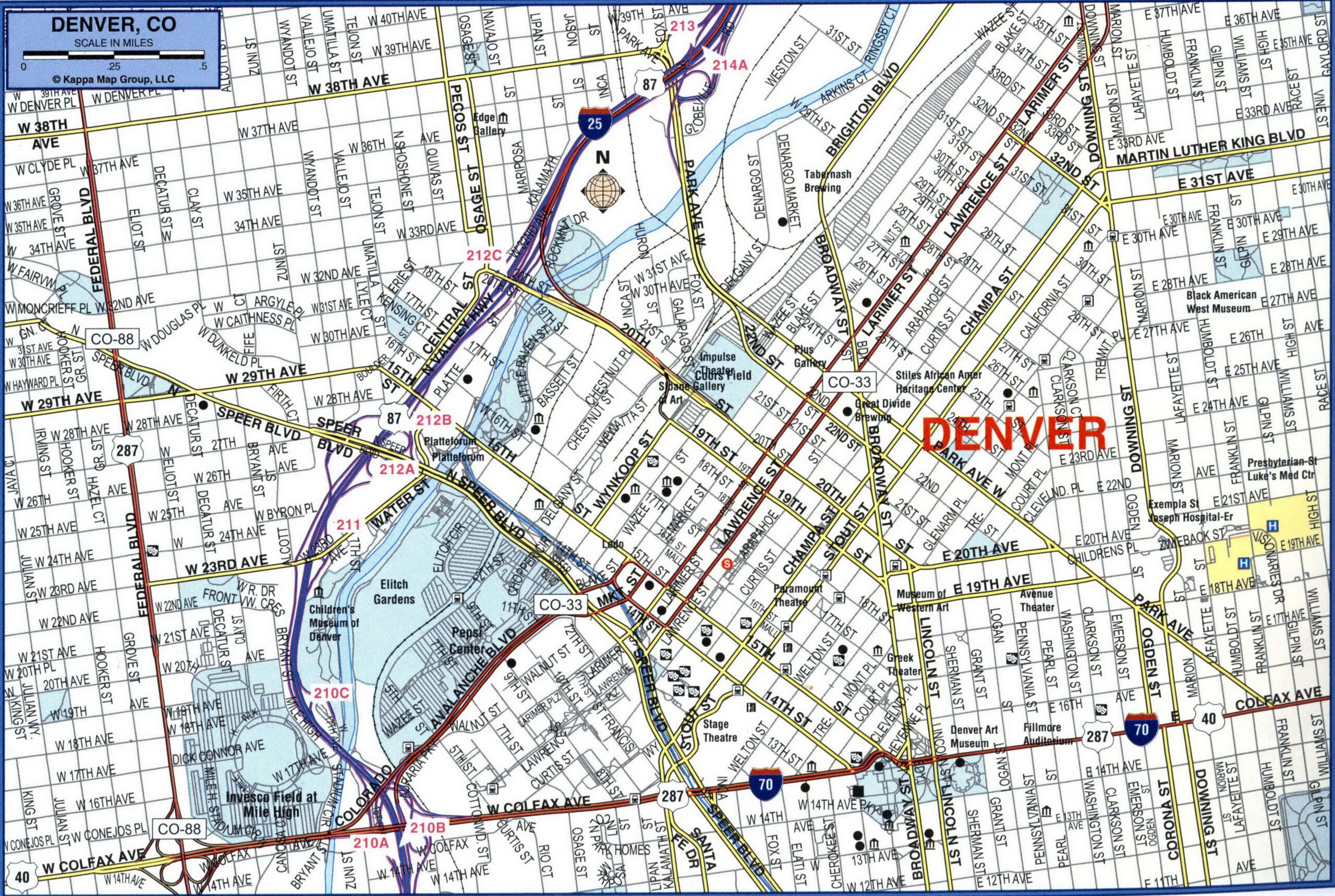 Road and Highway Map of the City of Denver