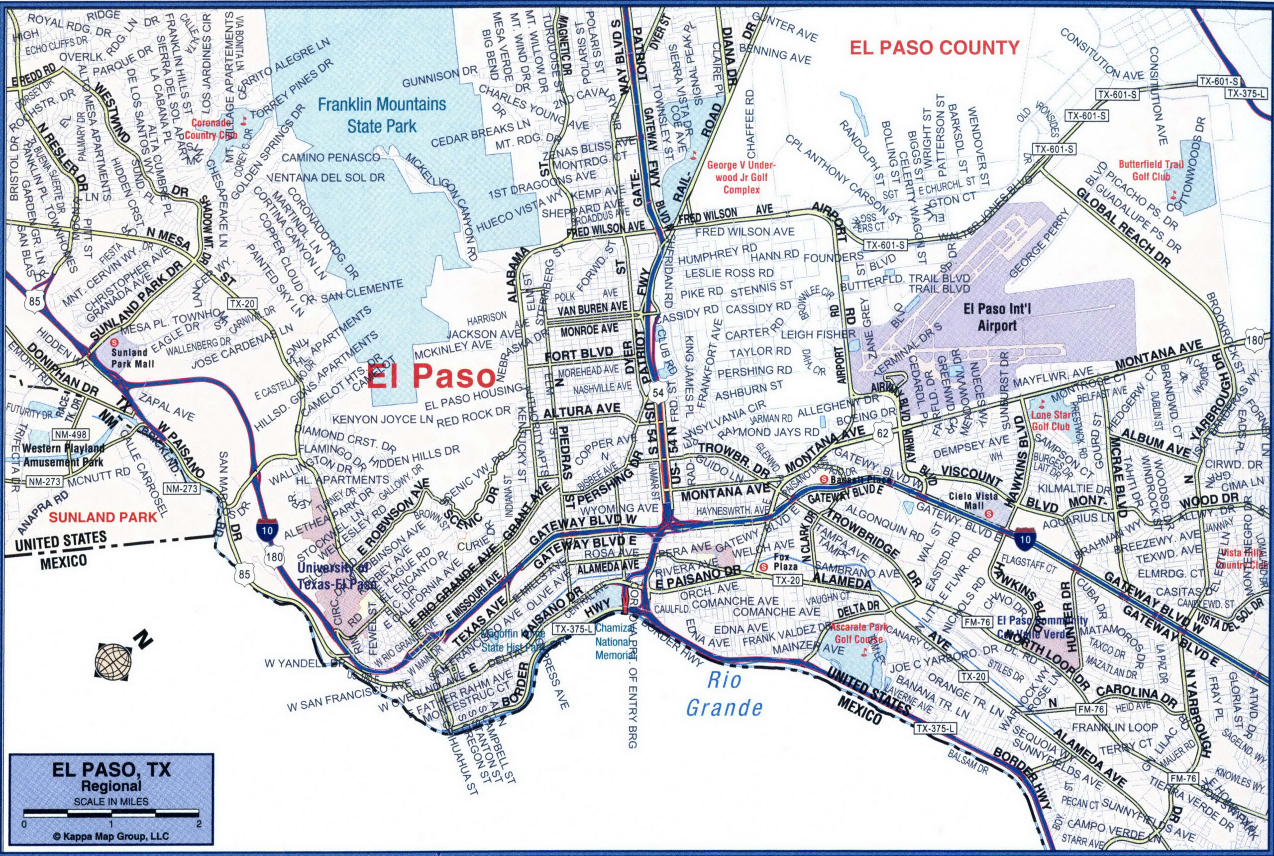 Road and Highway Map of the City of El Paso