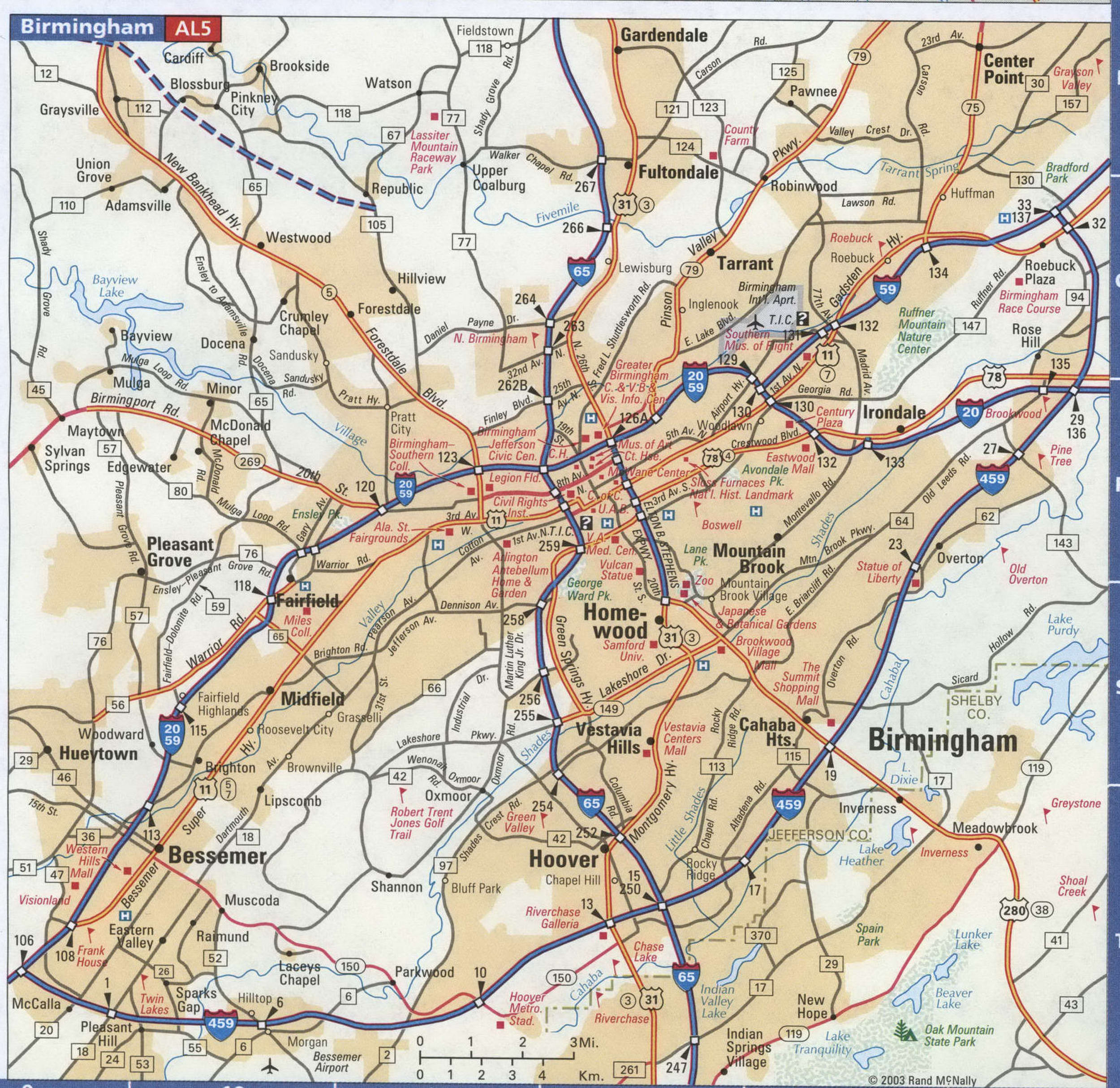Map of Birmingham and the Surrounding Area, Alabama