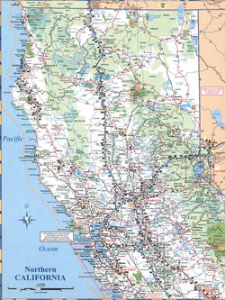 Map of Northern California. A map of the northern part of California showing cities and roads